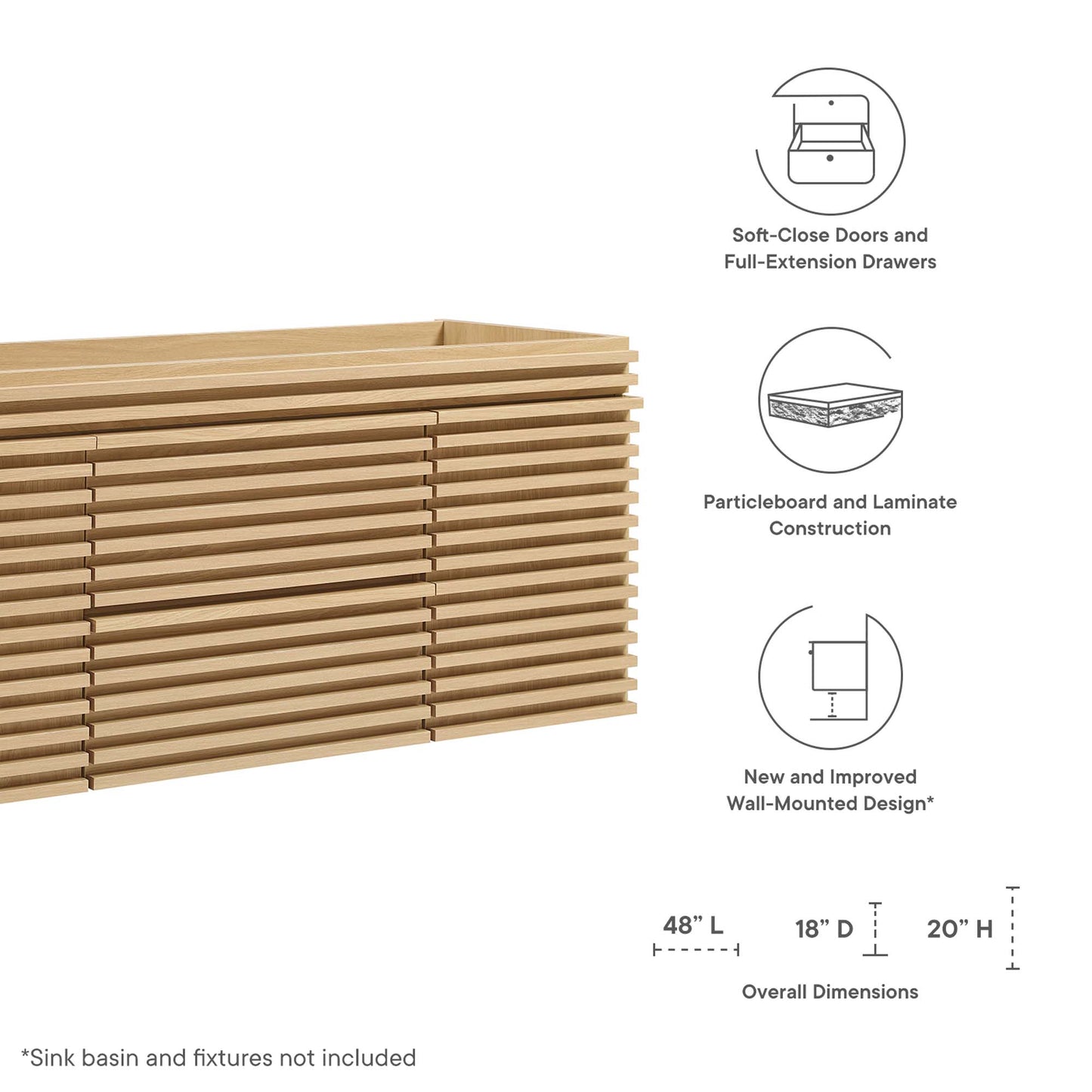 Render 48" Single Sink Compatible (Not Included) Bathroom Vanity Cabinet