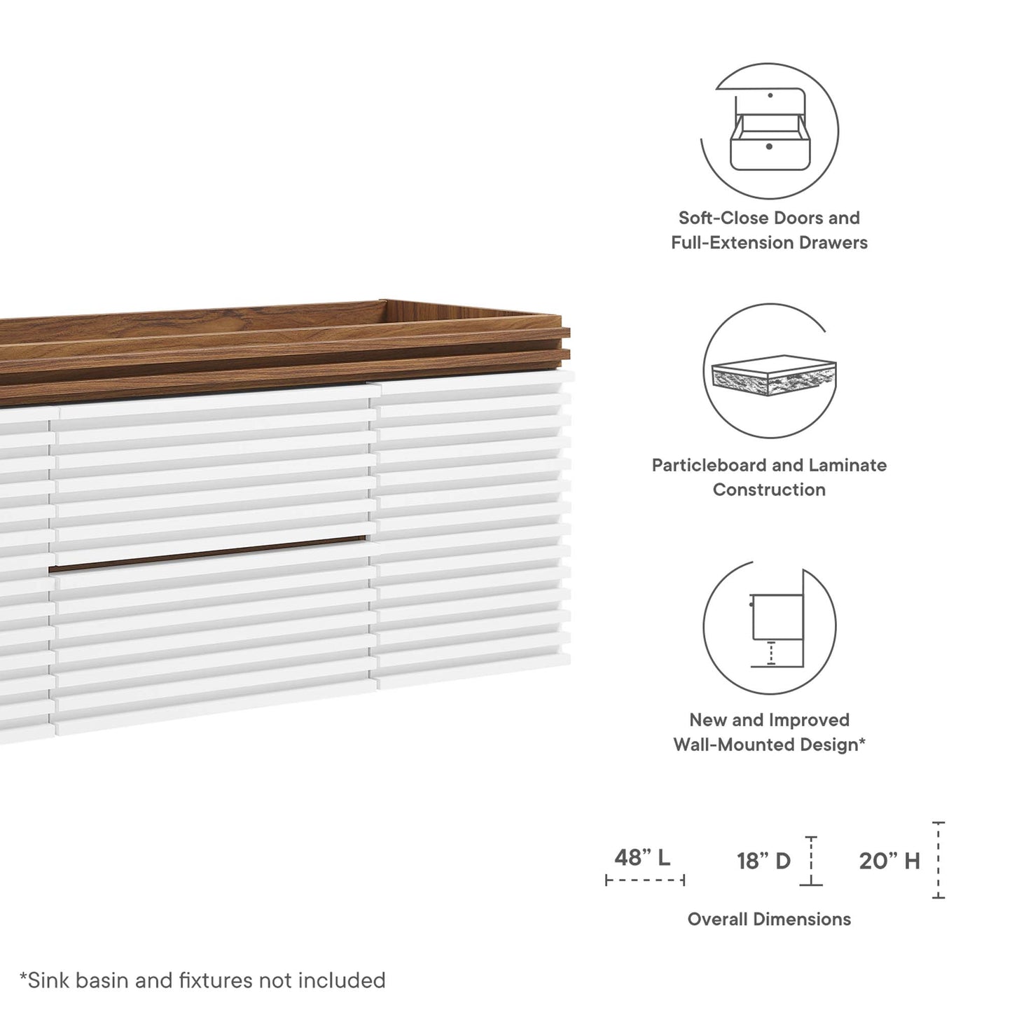 Render 48" Single Sink Compatible (Not Included) Bathroom Vanity Cabinet