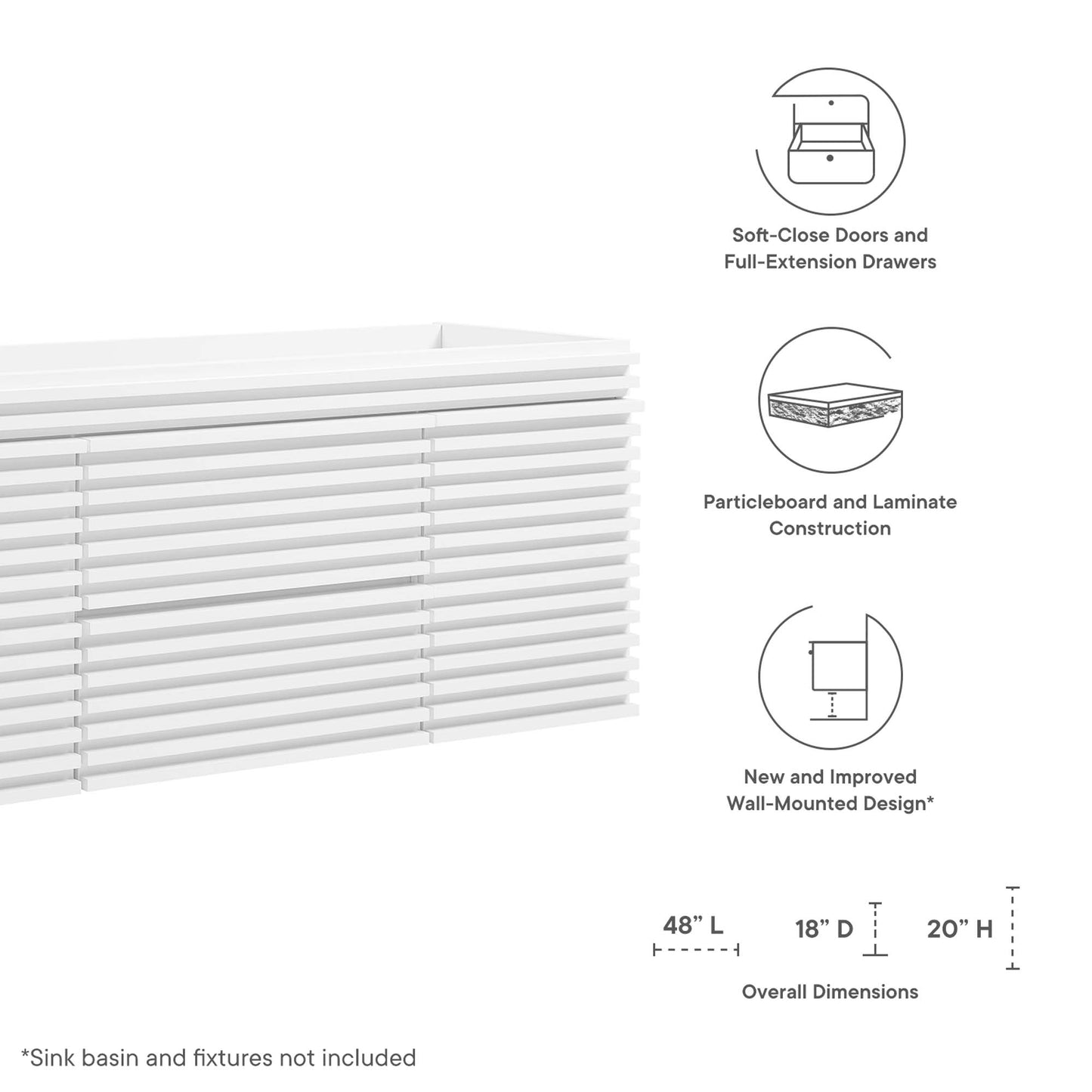 Render 48" Single Sink Compatible (Not Included) Bathroom Vanity Cabinet