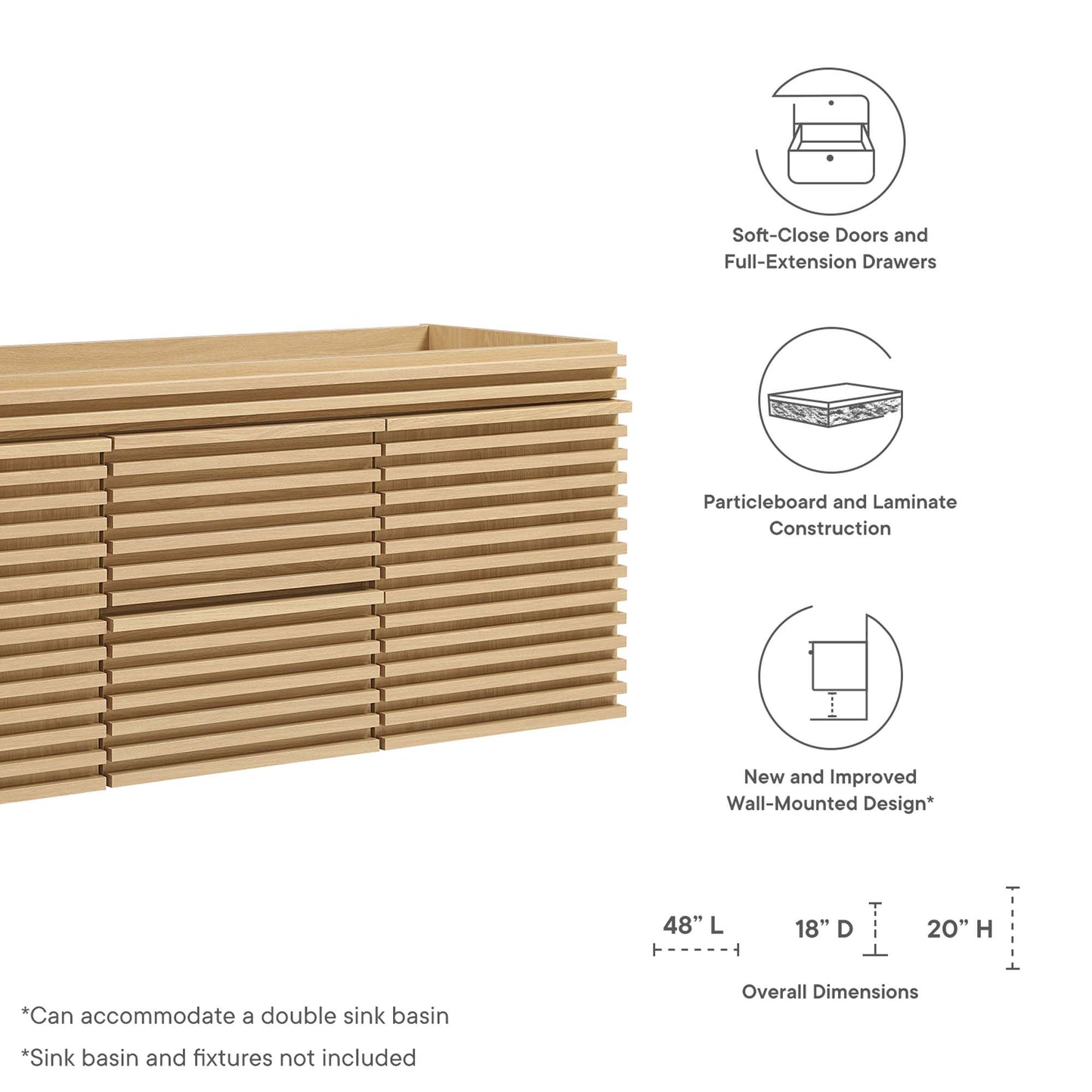 Render 48" Double Sink Compatible (Not Included) Bathroom Vanity Cabinet