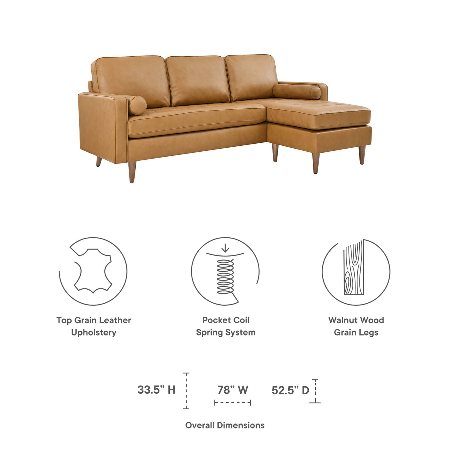 Valour 78" Leather Apartment Sectional Sofa