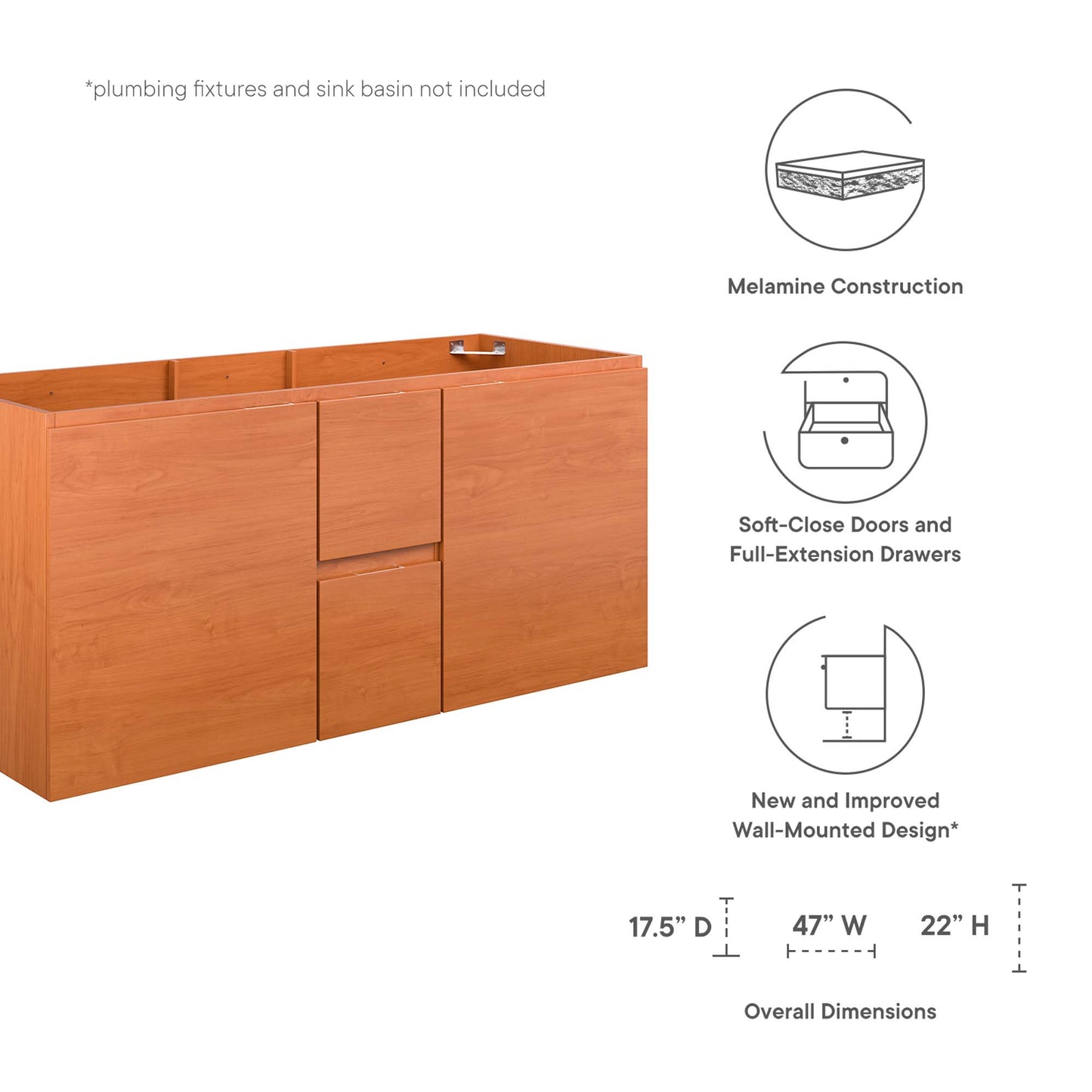 Scenic 48" Double Sink Compatible (Not Included) Bathroom Vanity Cabinet