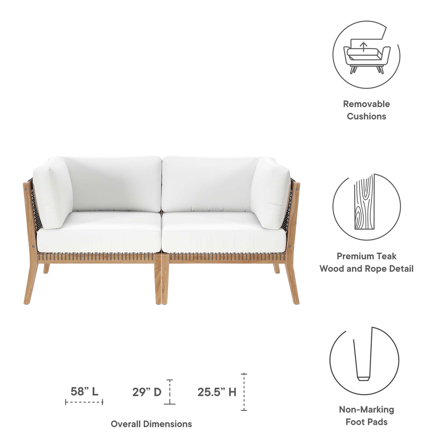 Clearwater Outdoor Patio Teak Wood Loveseat