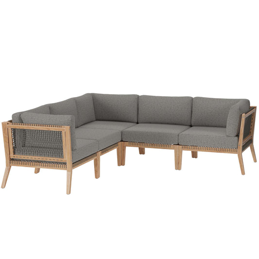 Clearwater 5-Piece Outdoor Patio Teak Wood Sectional Sofa