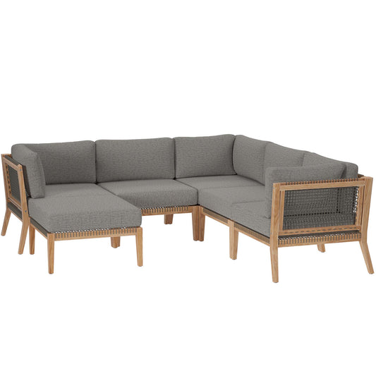 Clearwater 6-Piece Outdoor Patio Teak Wood Sectional Sofa