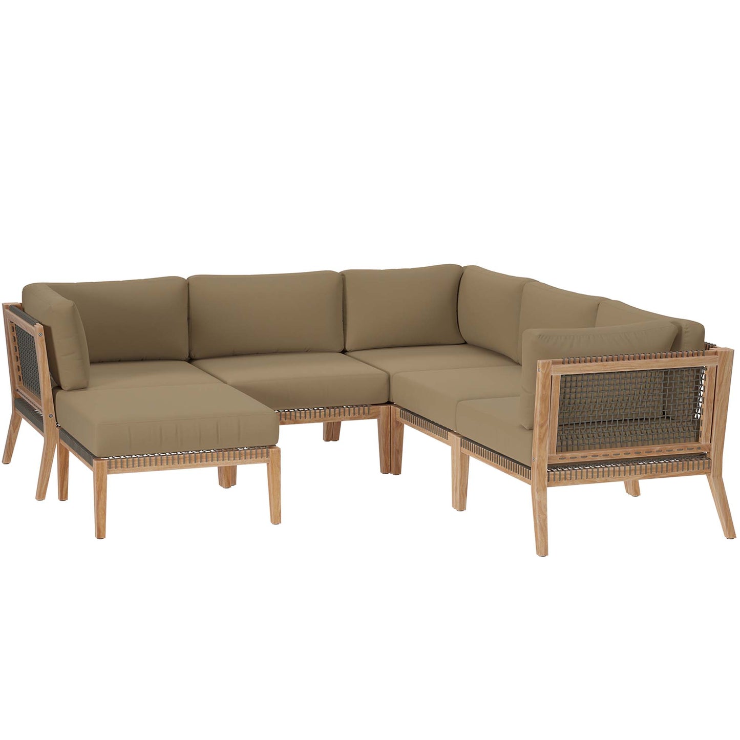 Clearwater 6-Piece Outdoor Patio Teak Wood Sectional Sofa