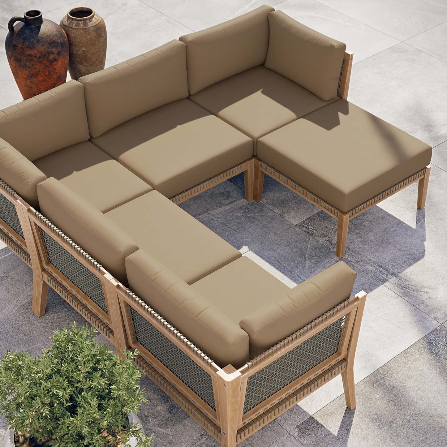 Clearwater 6-Piece Outdoor Patio Teak Wood Sectional Sofa