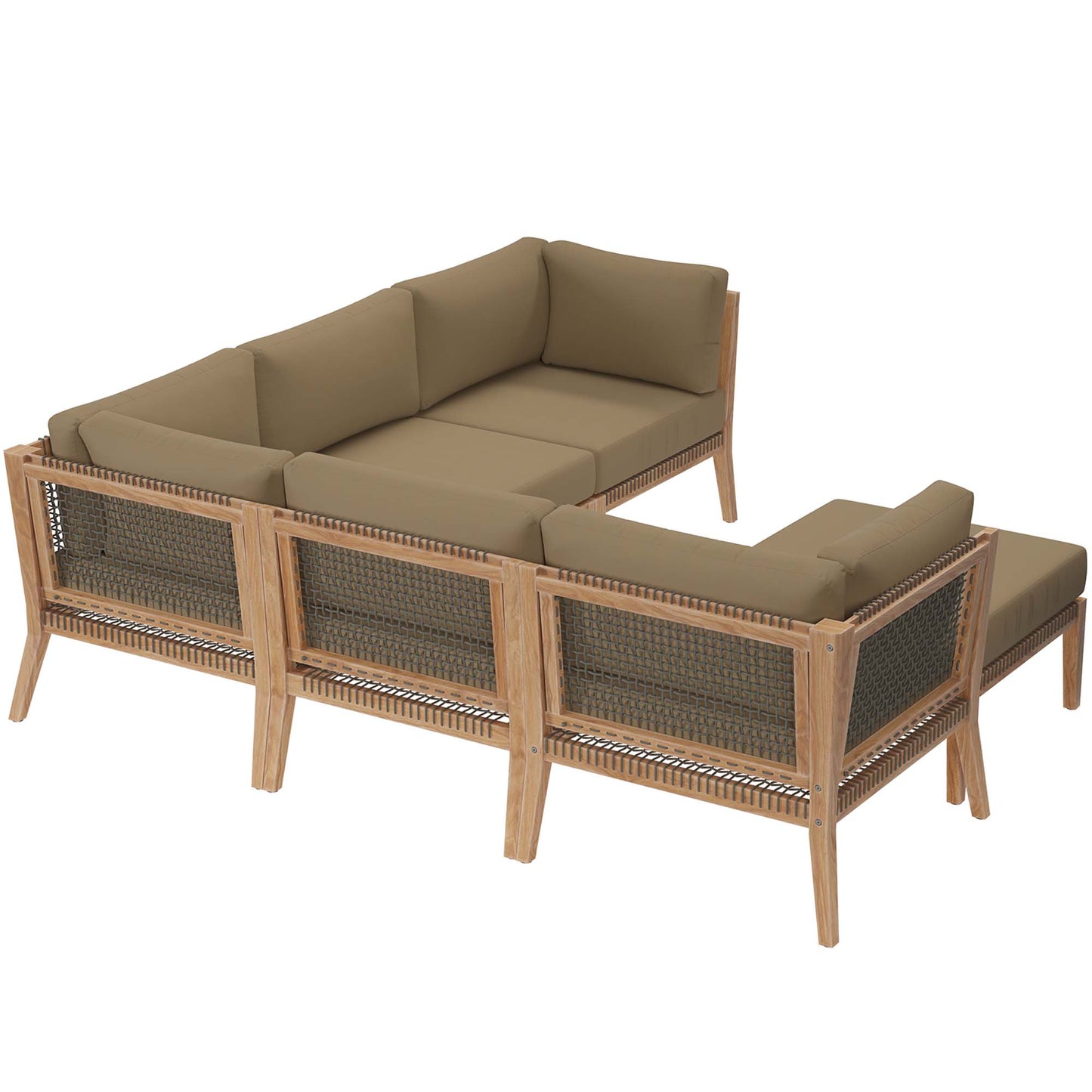 Clearwater 6-Piece Outdoor Patio Teak Wood Sectional Sofa