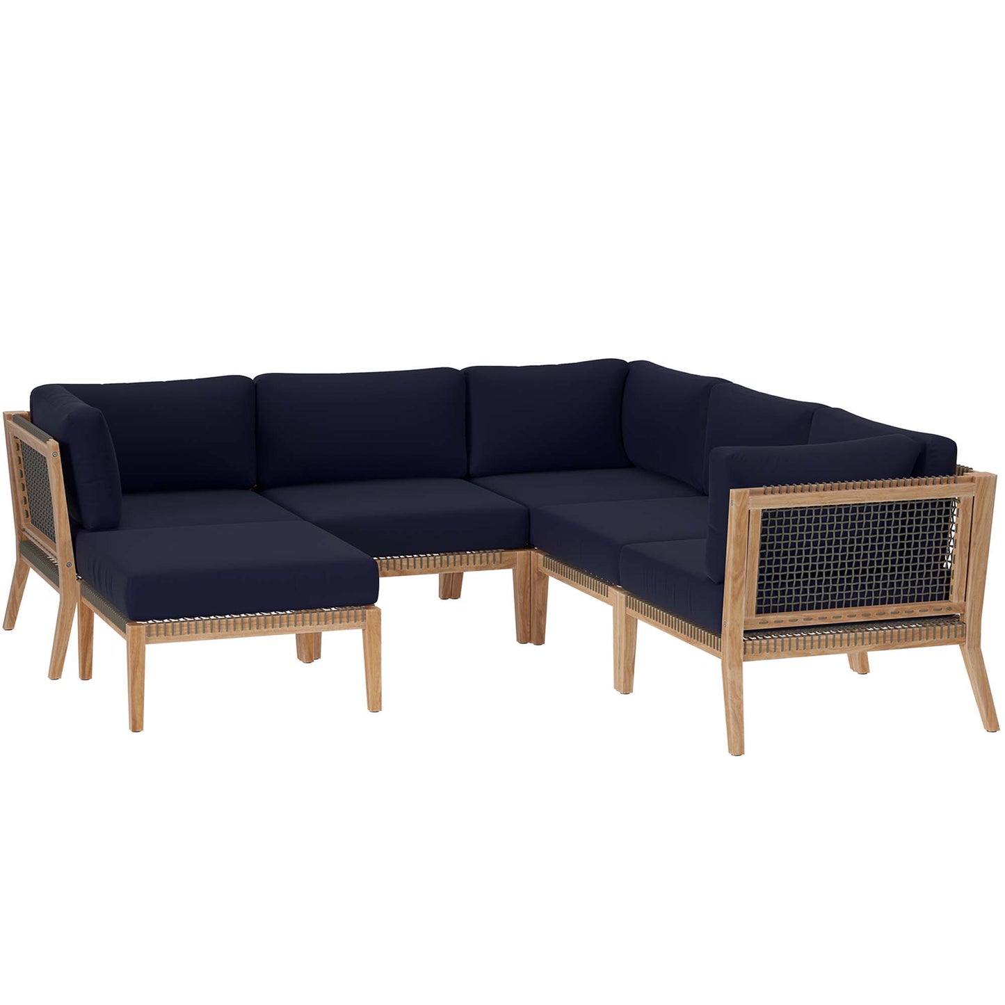 Clearwater 6-Piece Outdoor Patio Teak Wood Sectional Sofa