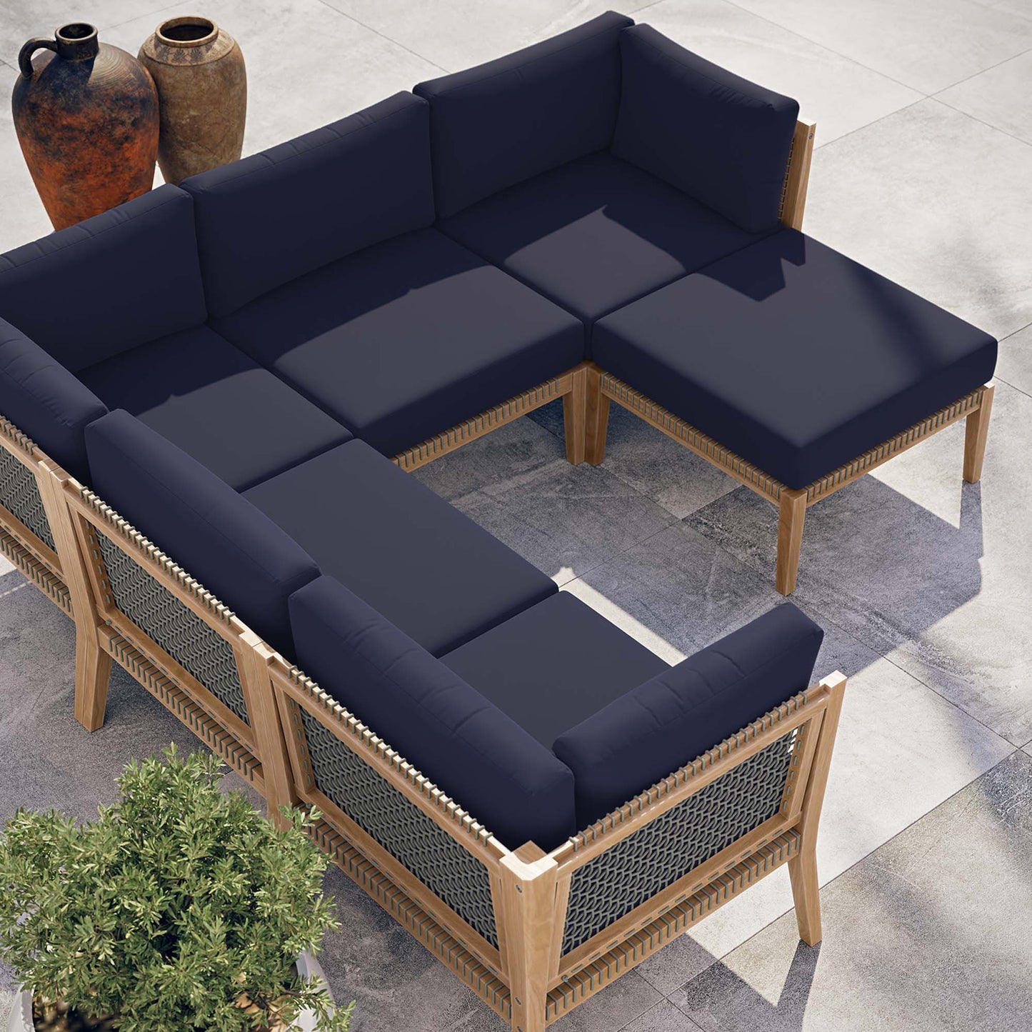 Clearwater 6-Piece Outdoor Patio Teak Wood Sectional Sofa