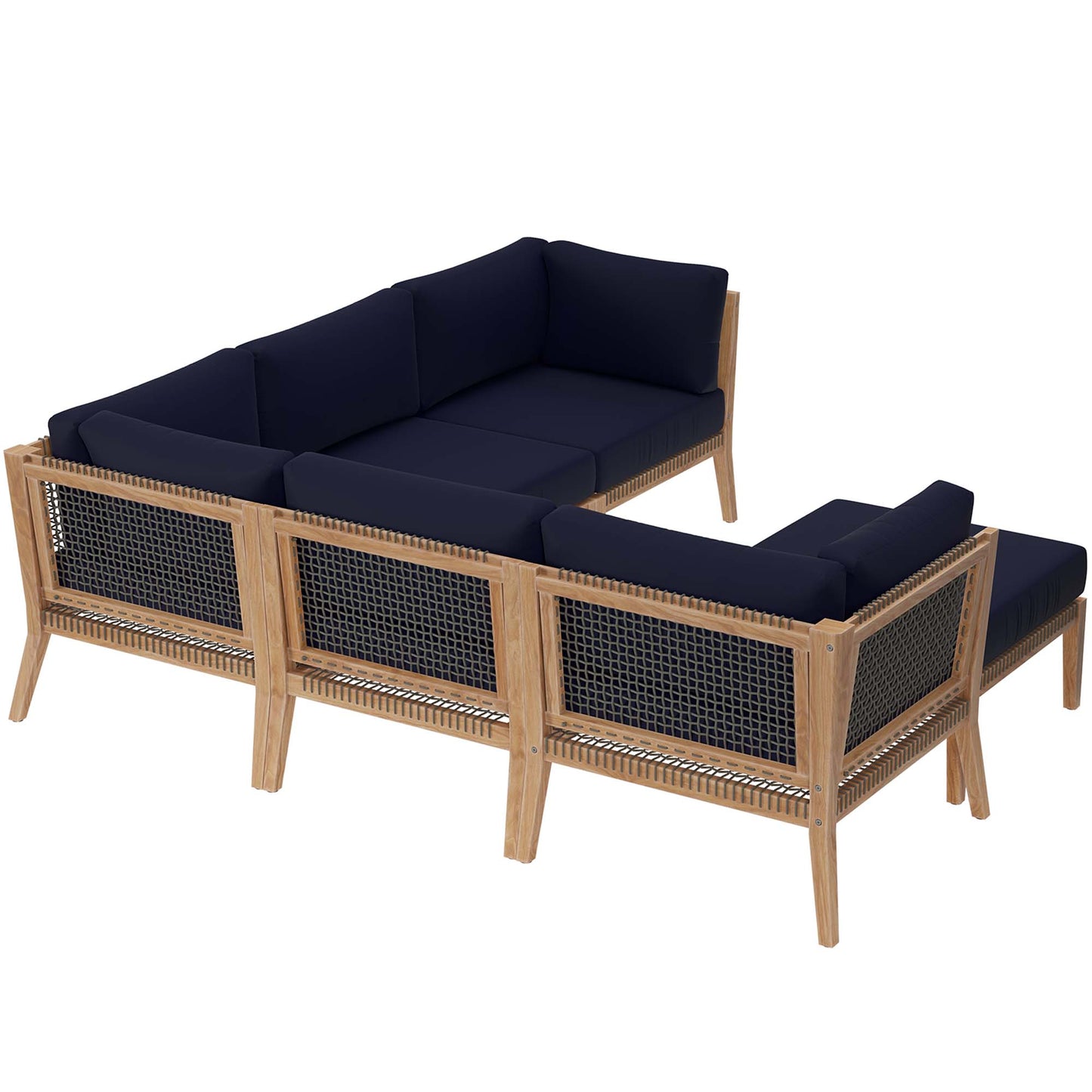 Clearwater 6-Piece Outdoor Patio Teak Wood Sectional Sofa