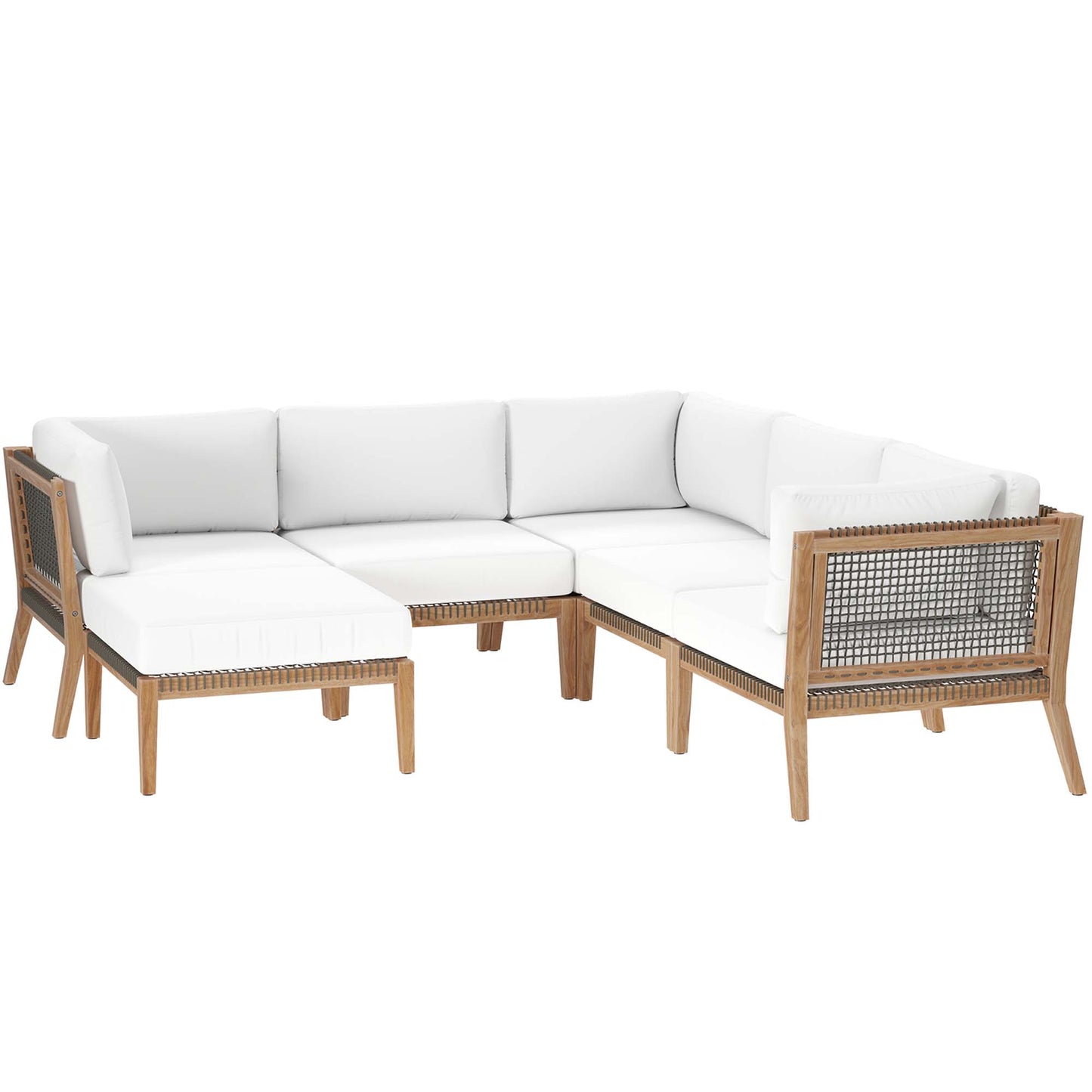 Clearwater 6-Piece Outdoor Patio Teak Wood Sectional Sofa