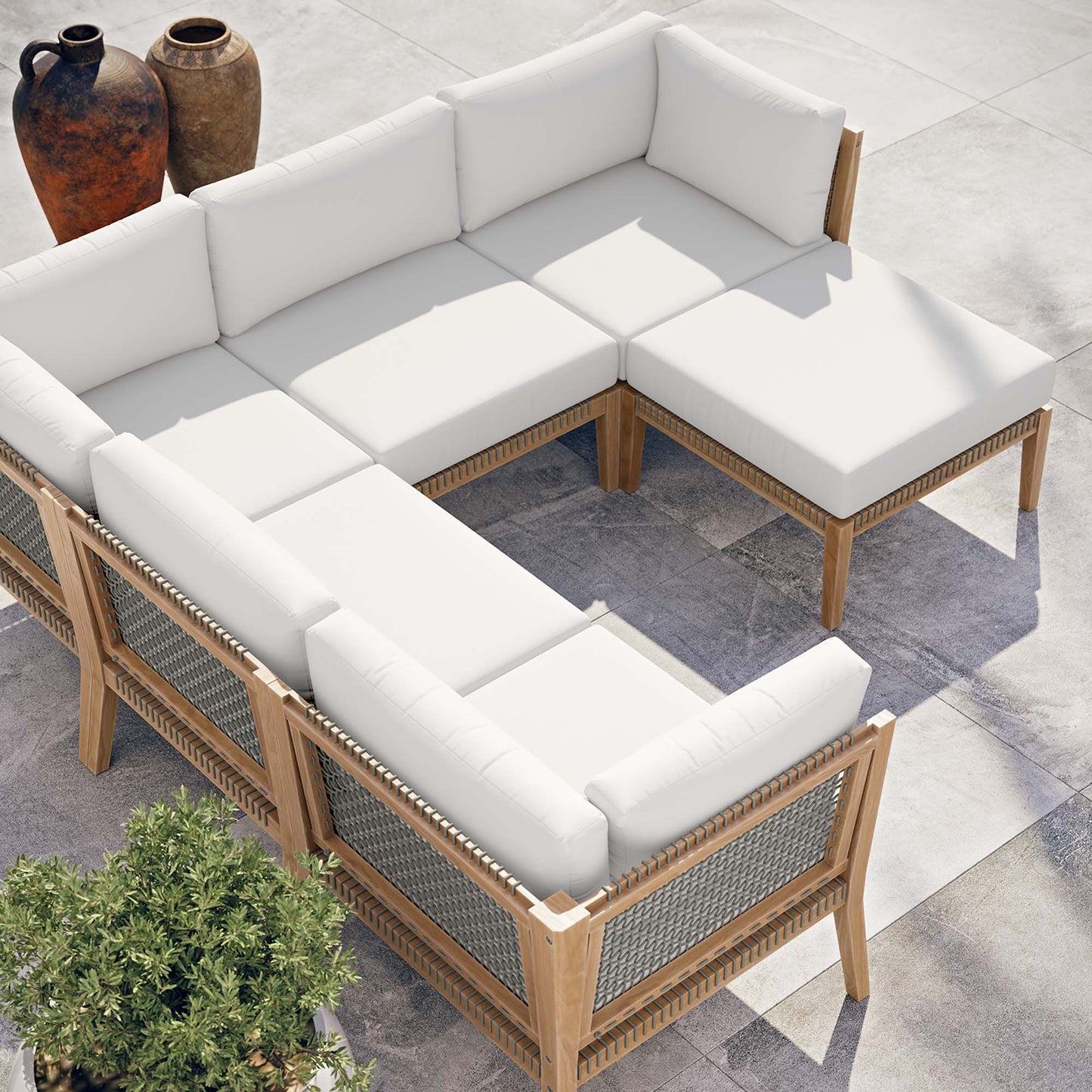 Clearwater 6-Piece Outdoor Patio Teak Wood Sectional Sofa