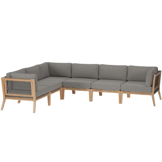 Clearwater 6-Piece Outdoor Patio Teak Wood Sectional Sofa