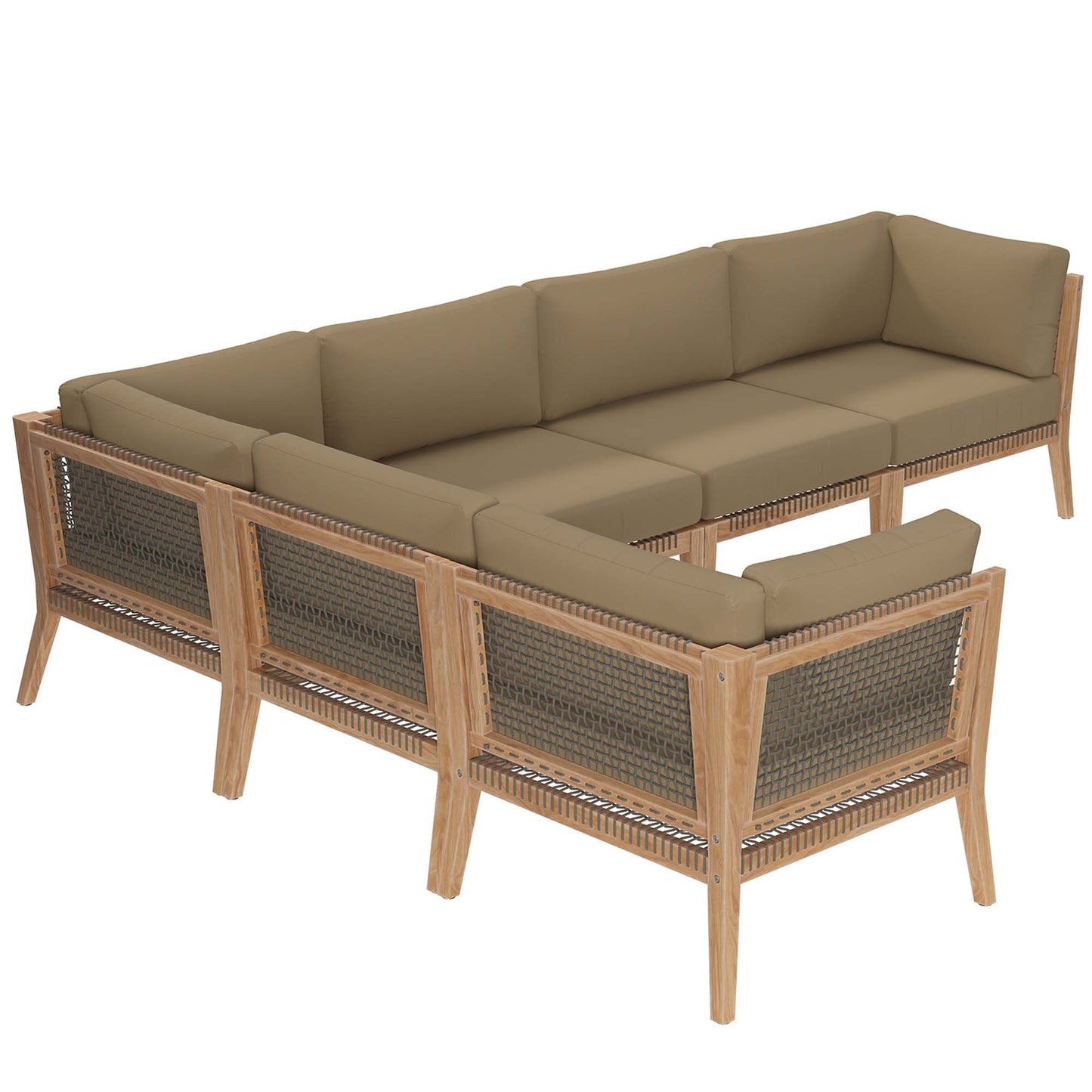 Canapé sectionnel en bois de teck pour patio extérieur Clearwater 6 pièces par Modway