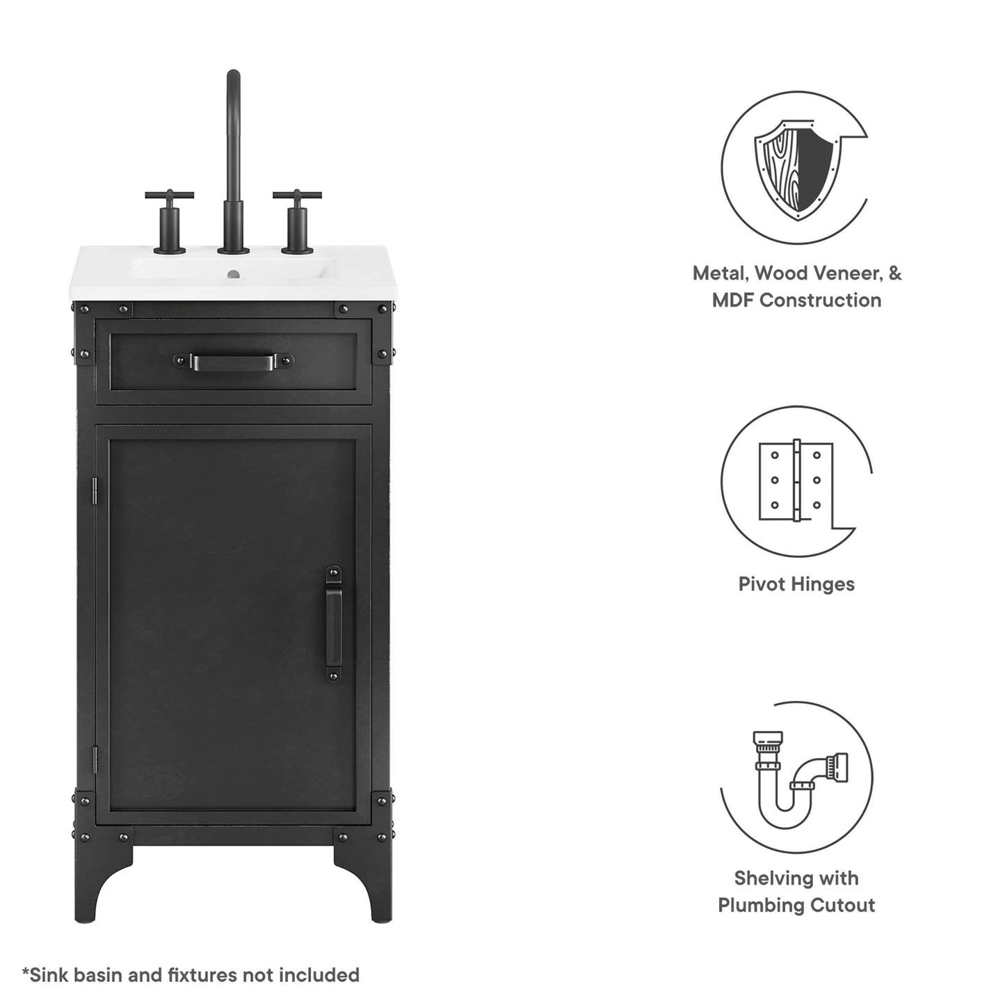 Steamforge 18" Bathroom Vanity Cabinet (Sink Basin Not Included)