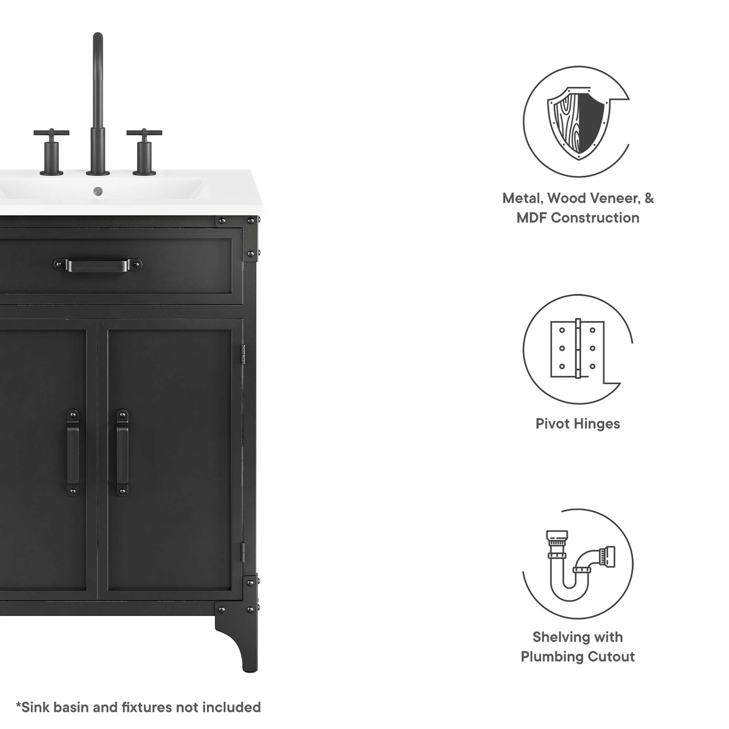 Steamforge 24" Bathroom Vanity Cabinet (Sink Basin Not Included)