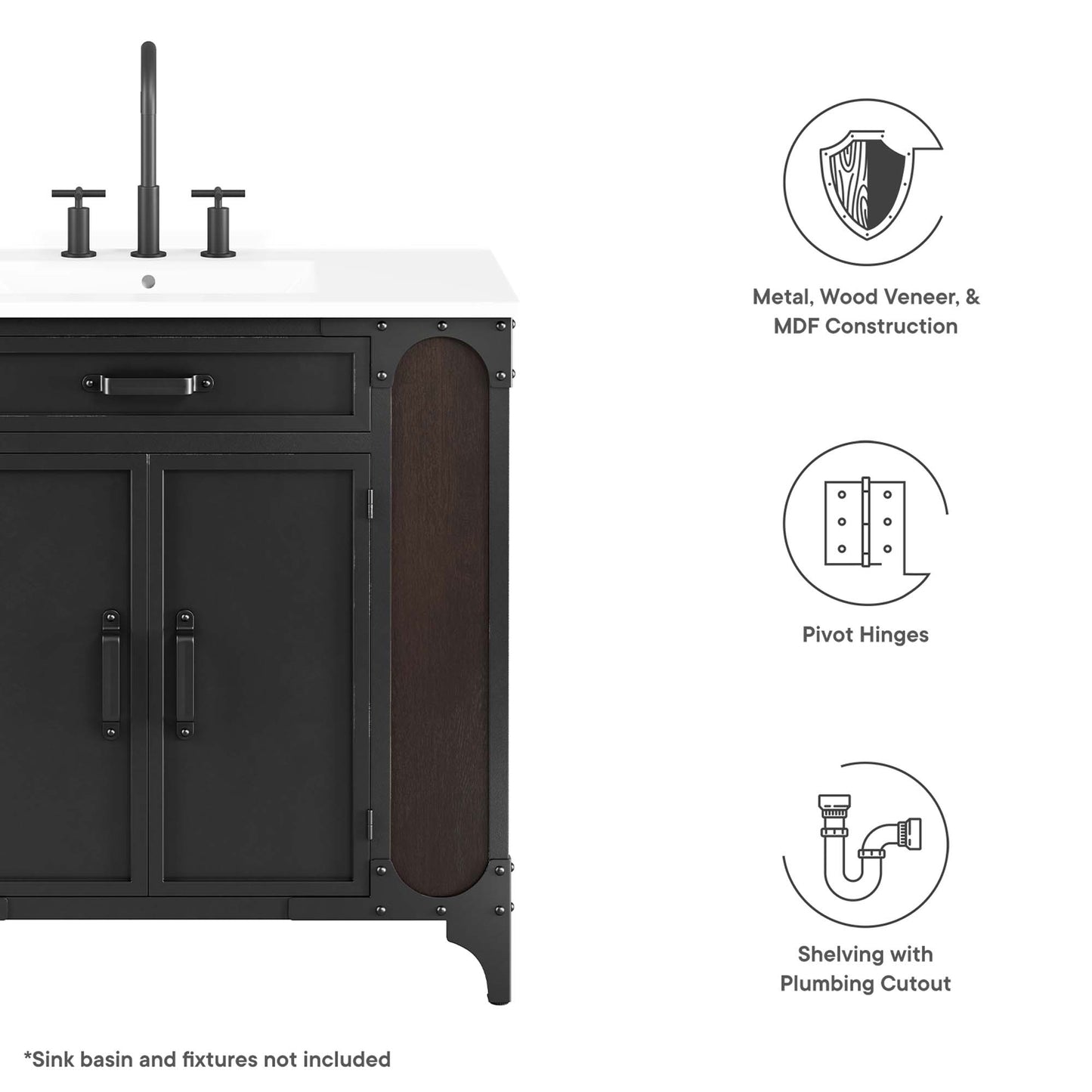 Steamforge 36" Bathroom Vanity Cabinet (Sink Basin Not Included)