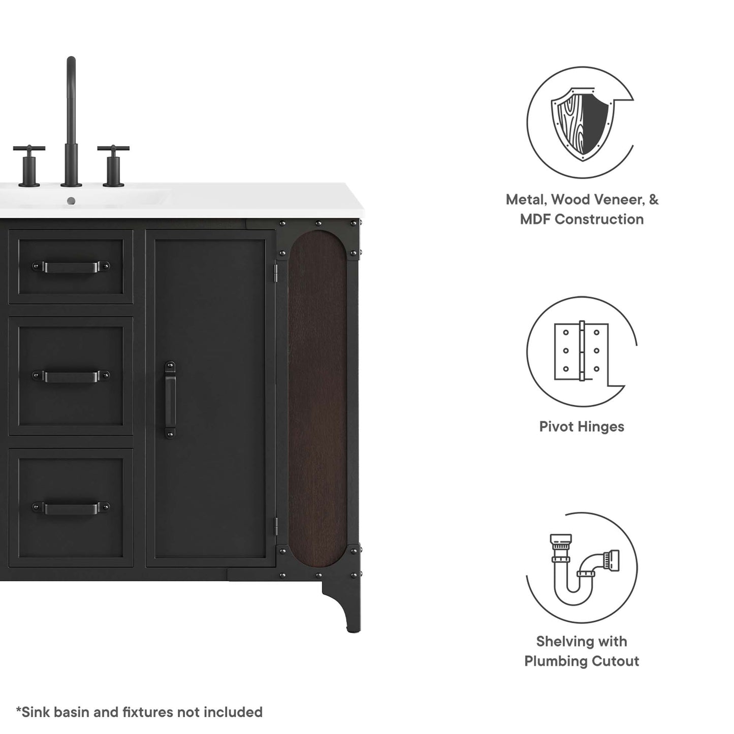 Steamforge 48" Bathroom Vanity Cabinet (Sink Basin Not Included)