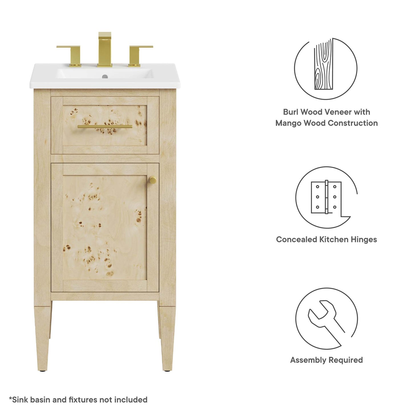 Elysian 18" Wood Bathroom Vanity Cabinet (Sink Basin Not Included)