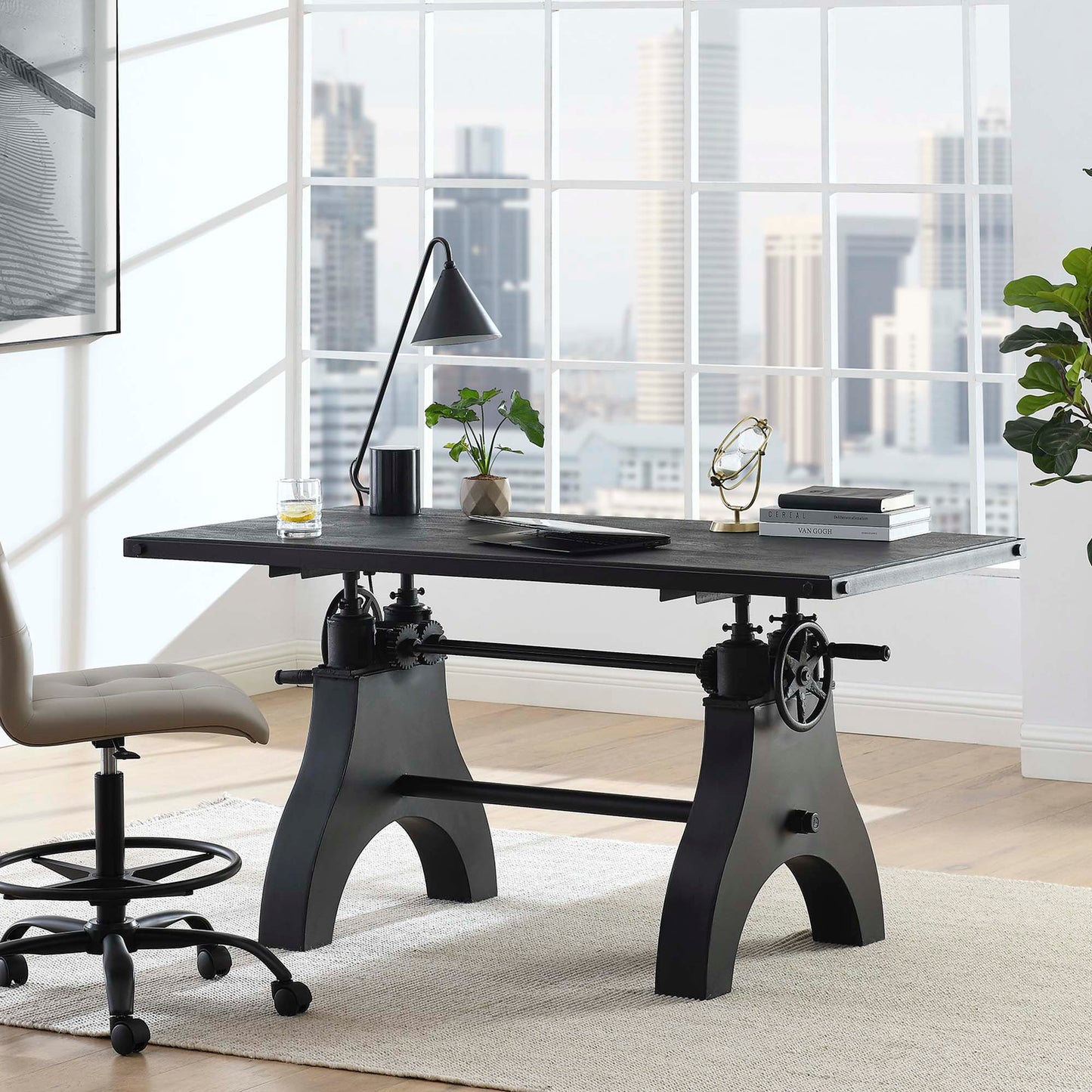 Genuine 60" Crank Adjustable Height Dining Table and Computer Desk