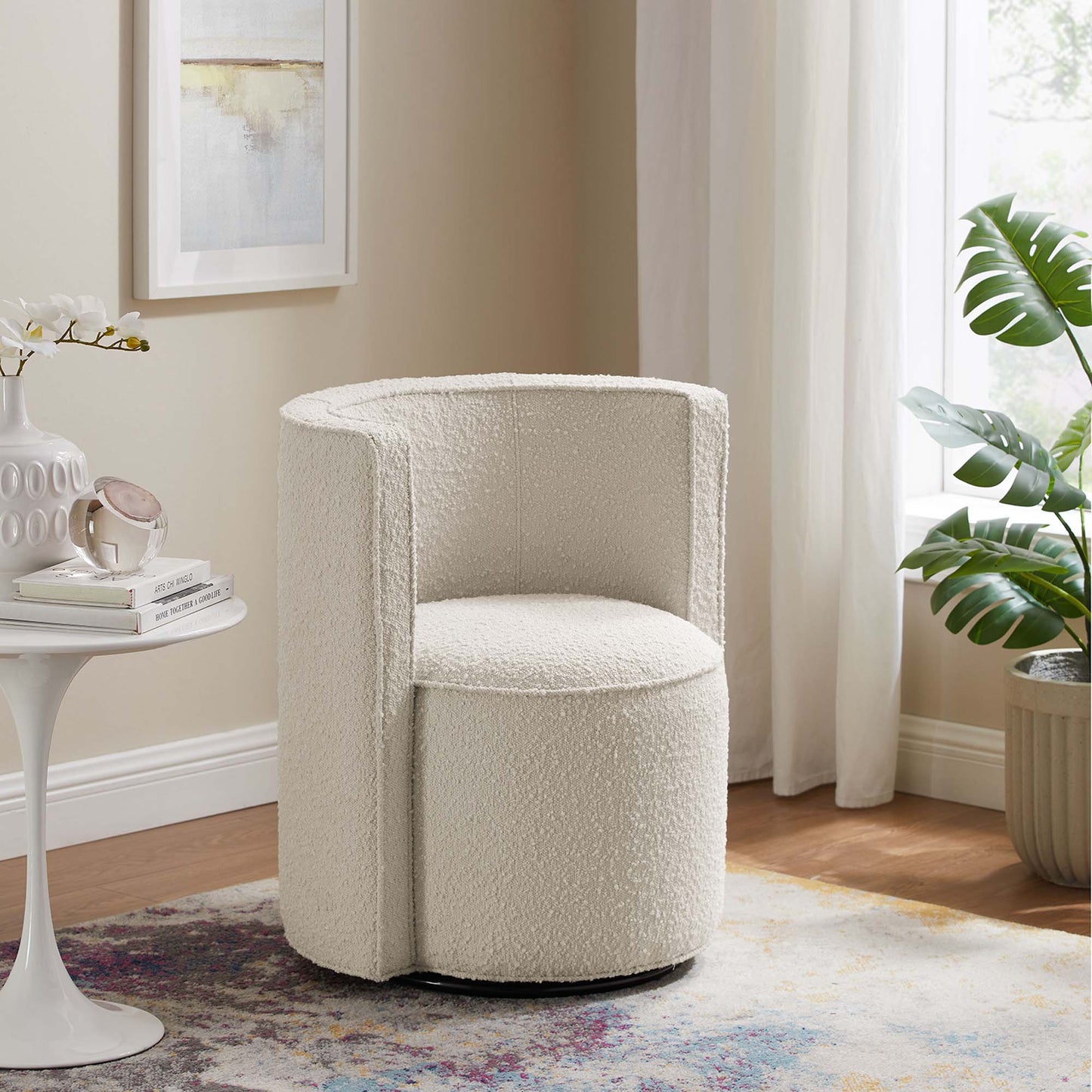 Della Boucle Fabric Swivel Chair