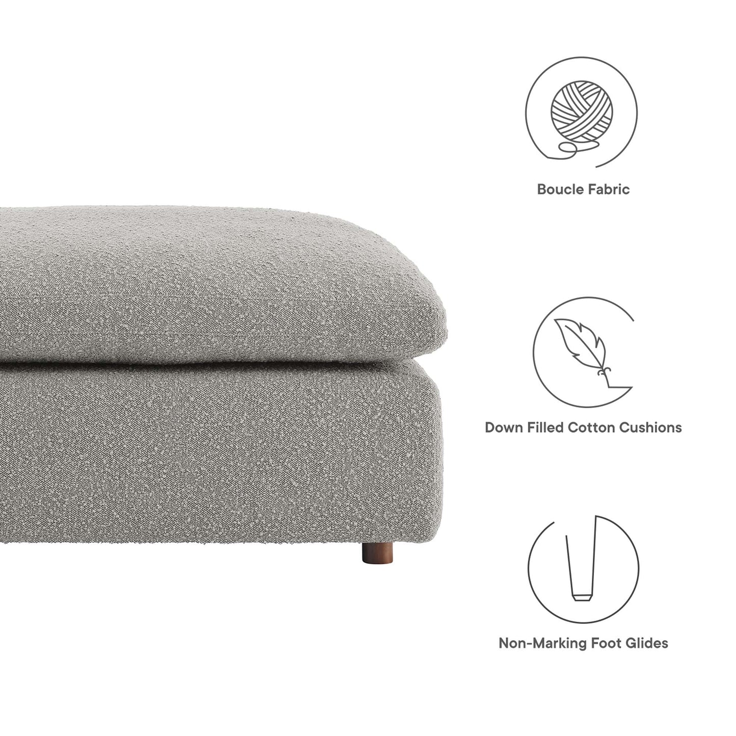 Commix Down Filled Overstuffed Boucle Fabric Ottoman