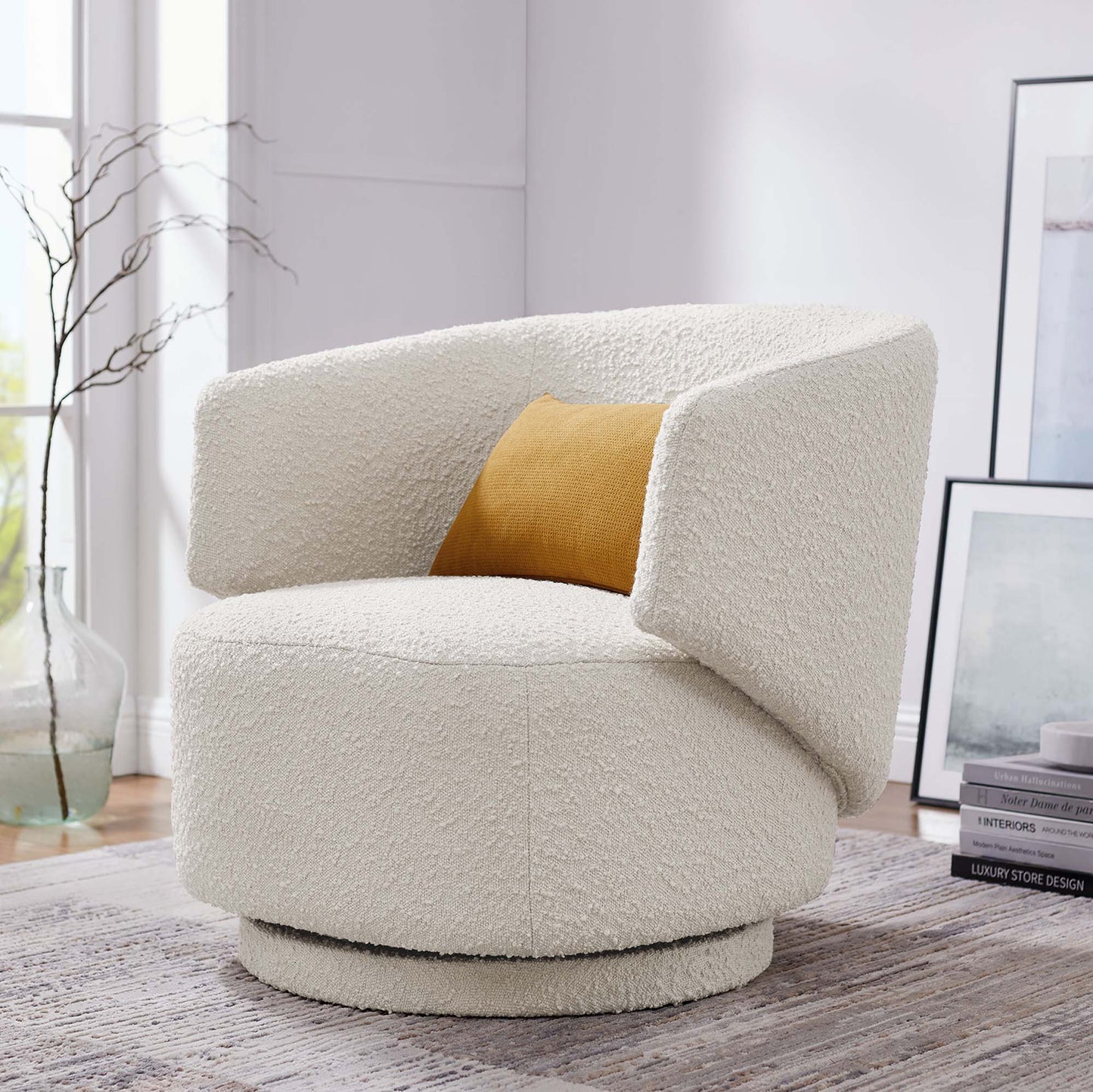 Celestia Boucle Fabric Swivel Chair