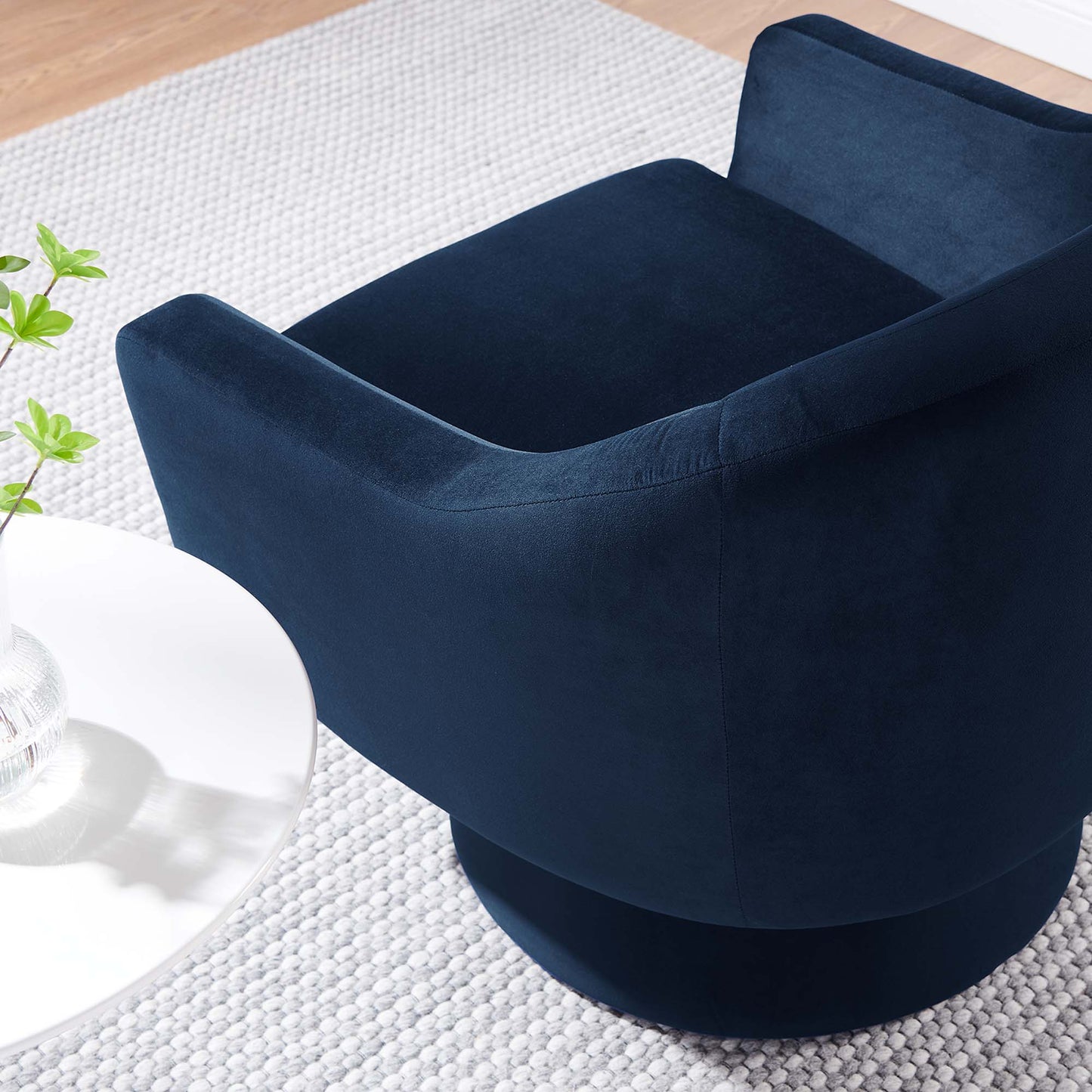 Astral Performance Velvet Fabric and Wood Swivel Chair