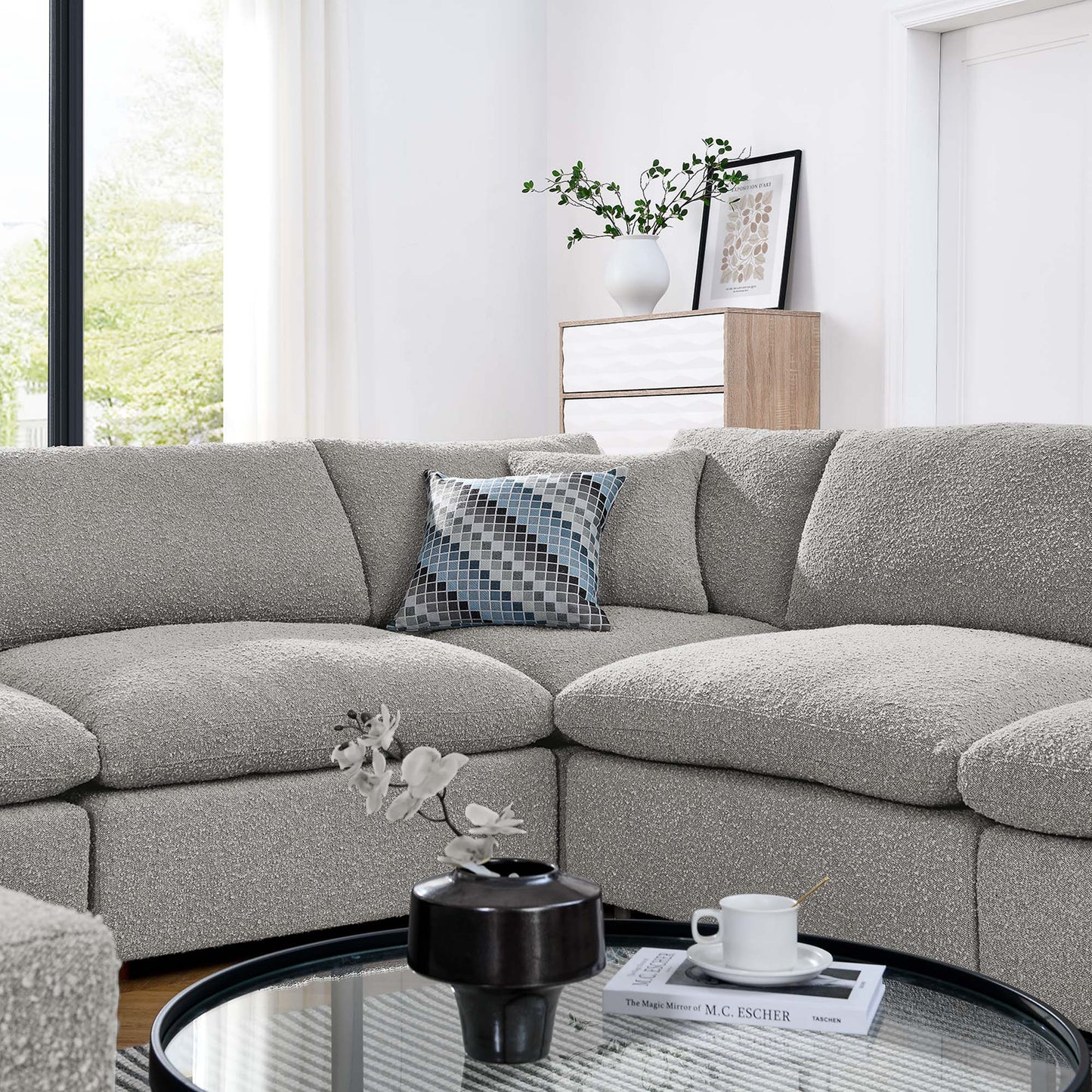 Commix 8-Piece Down Filled Overstuffed Boucle Fabric Sectional Sofa