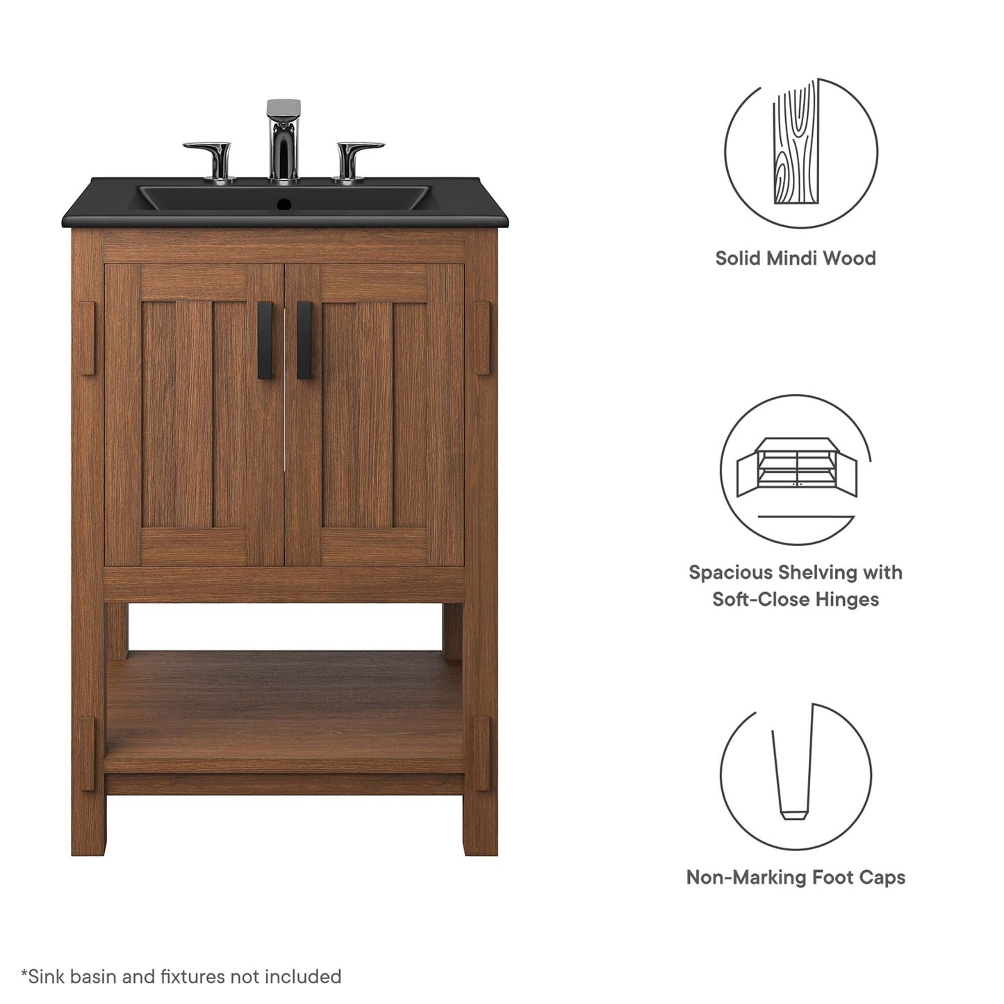 Ashlyn 24” Wood Bathroom Vanity Cabinet (Sink Basin Not Included)