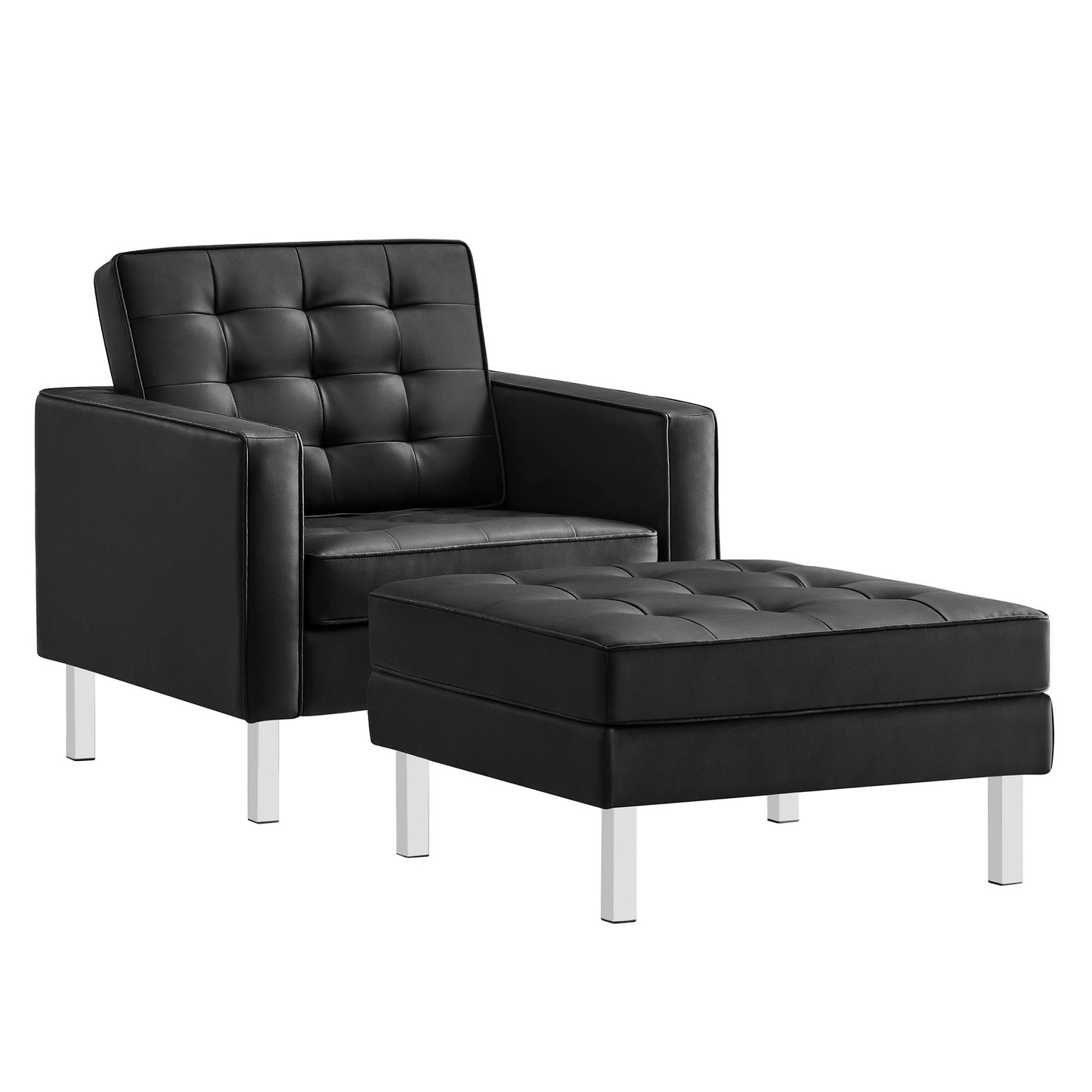 Loft Tufted Vegan Leather Armchair and Ottoman Set