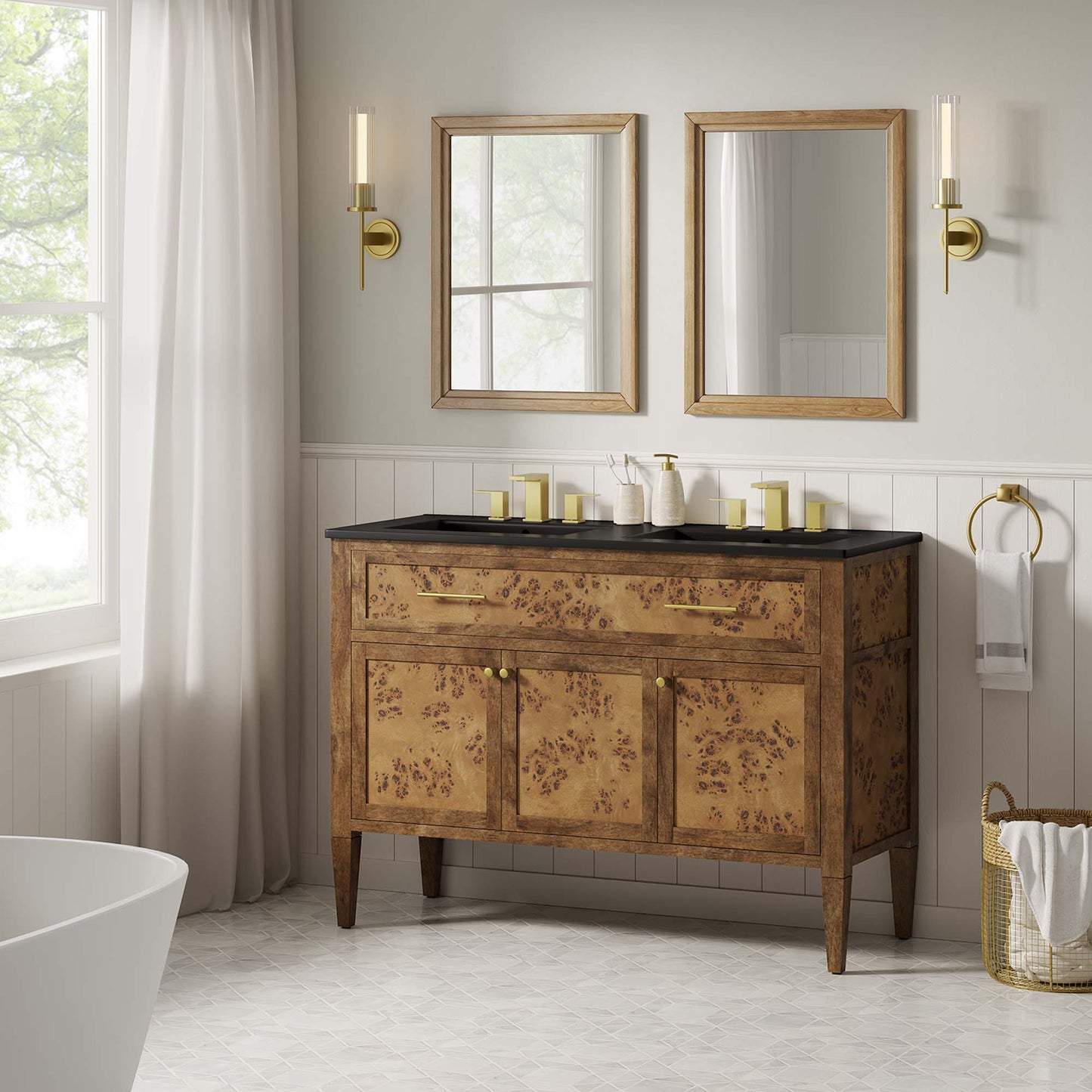 Elysian 48" Wood Double Sink Bathroom Vanity