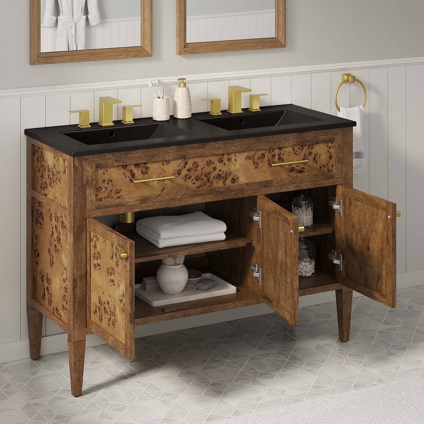 Elysian 48" Wood Double Sink Bathroom Vanity