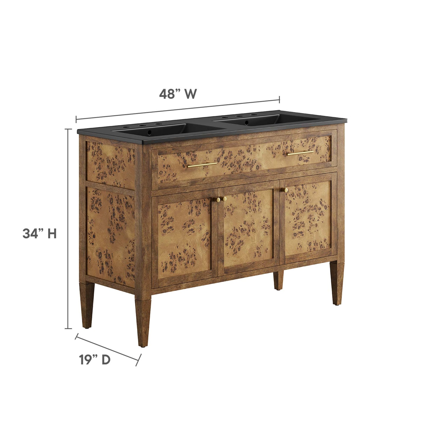 Elysian 48" Wood Double Sink Bathroom Vanity