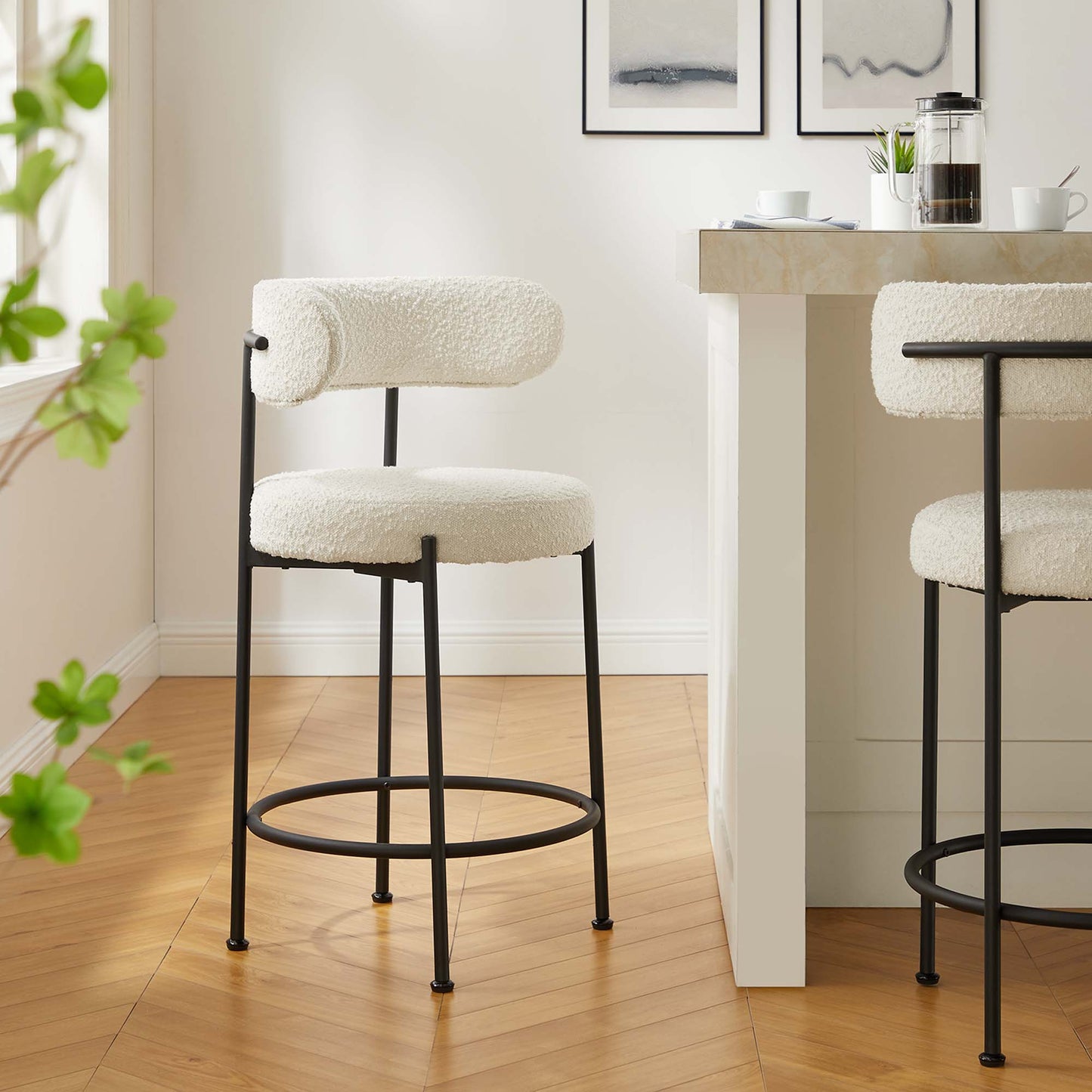 Albie Boucle Fabric Counter Stools Set of 2