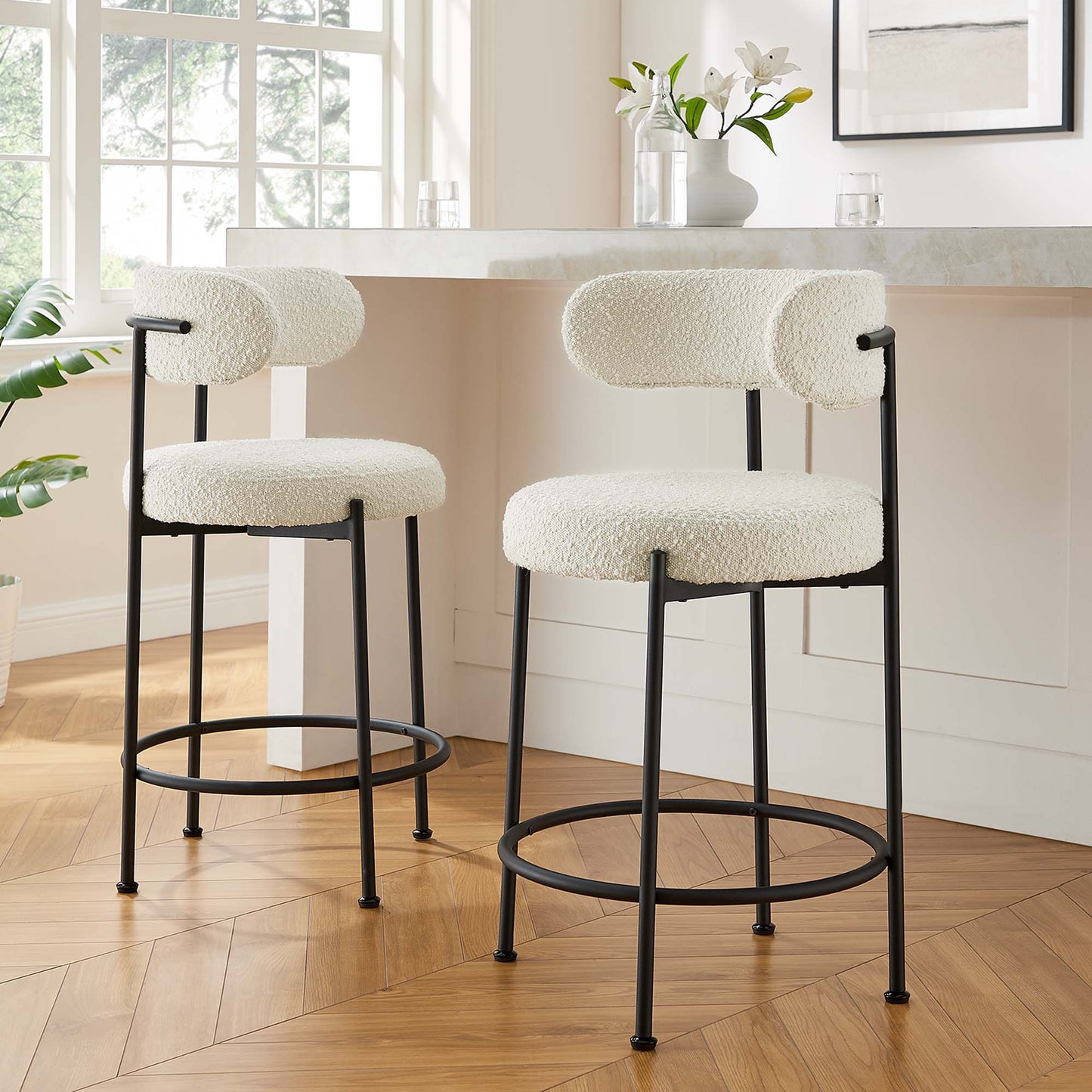 Albie Boucle Fabric Counter Stools Set of 2