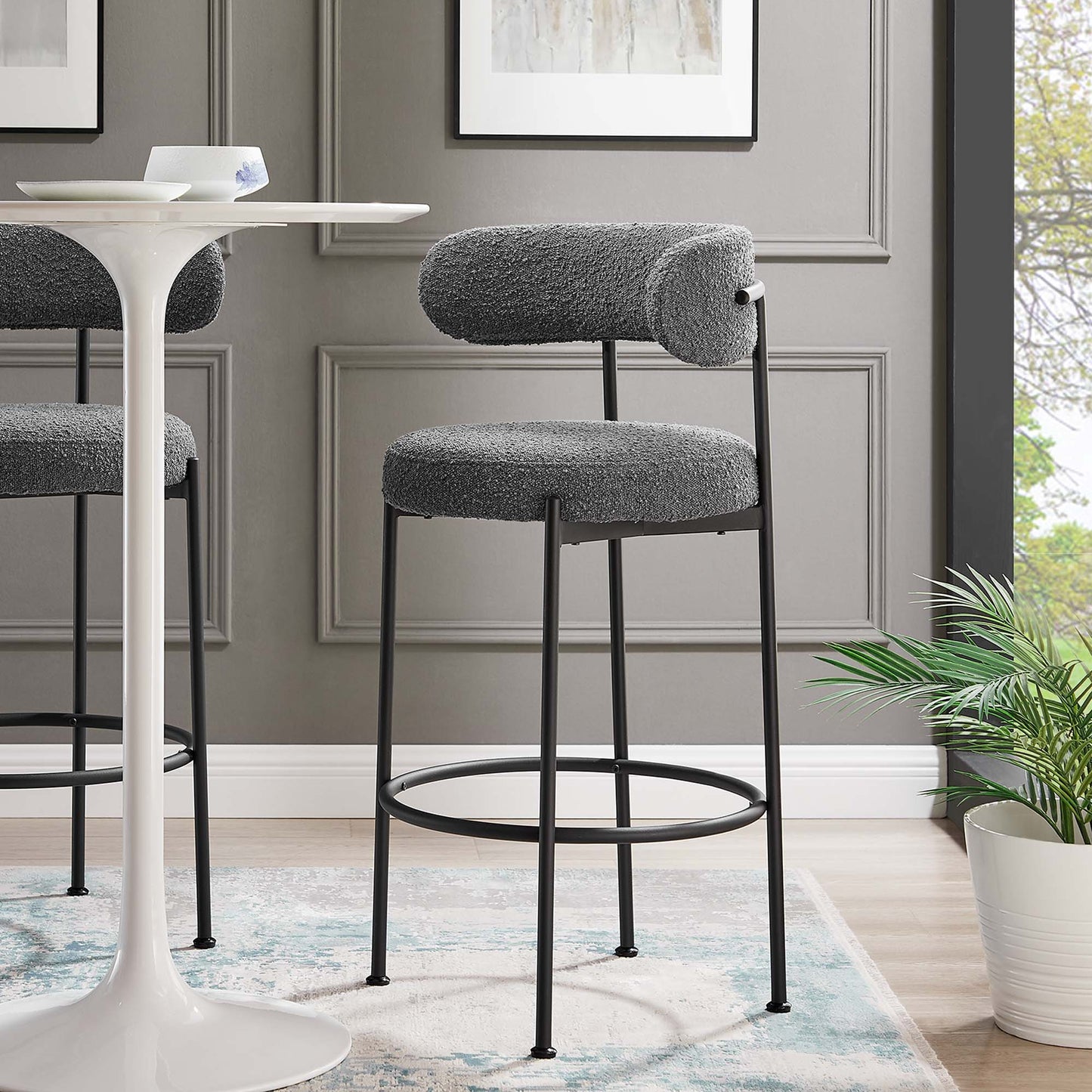 Albie Boucle Fabric Bar Stools Set of 2