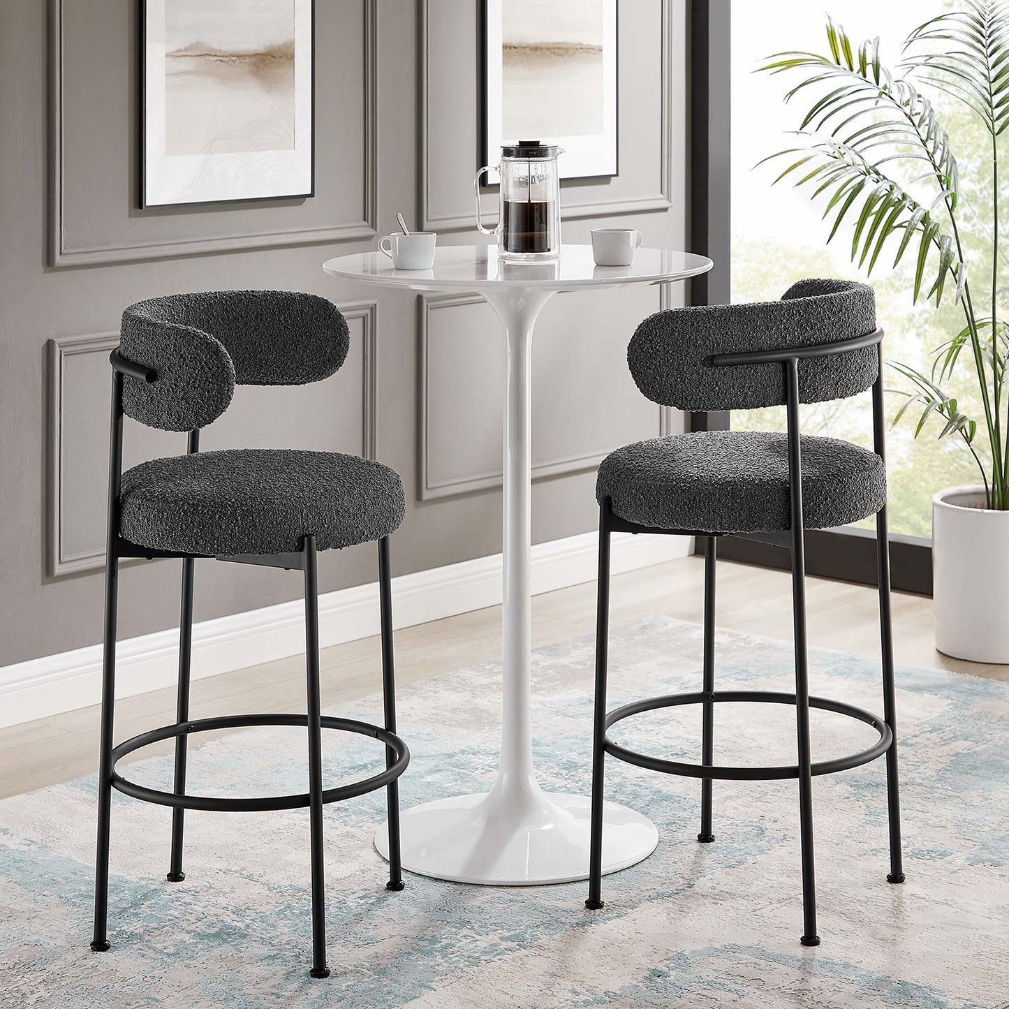 Albie Boucle Fabric Bar Stools Set of 2