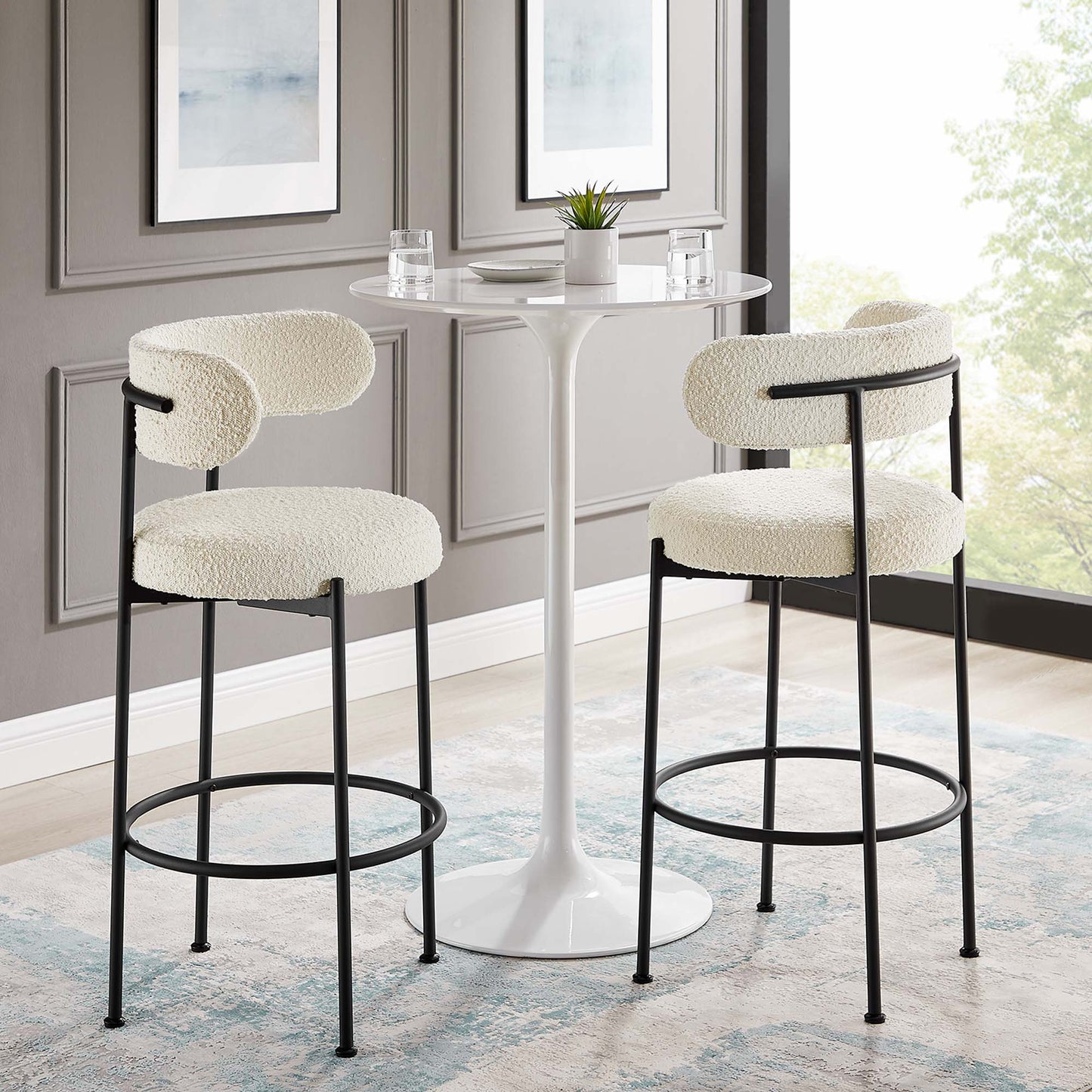 Albie Boucle Fabric Bar Stools Set of 2