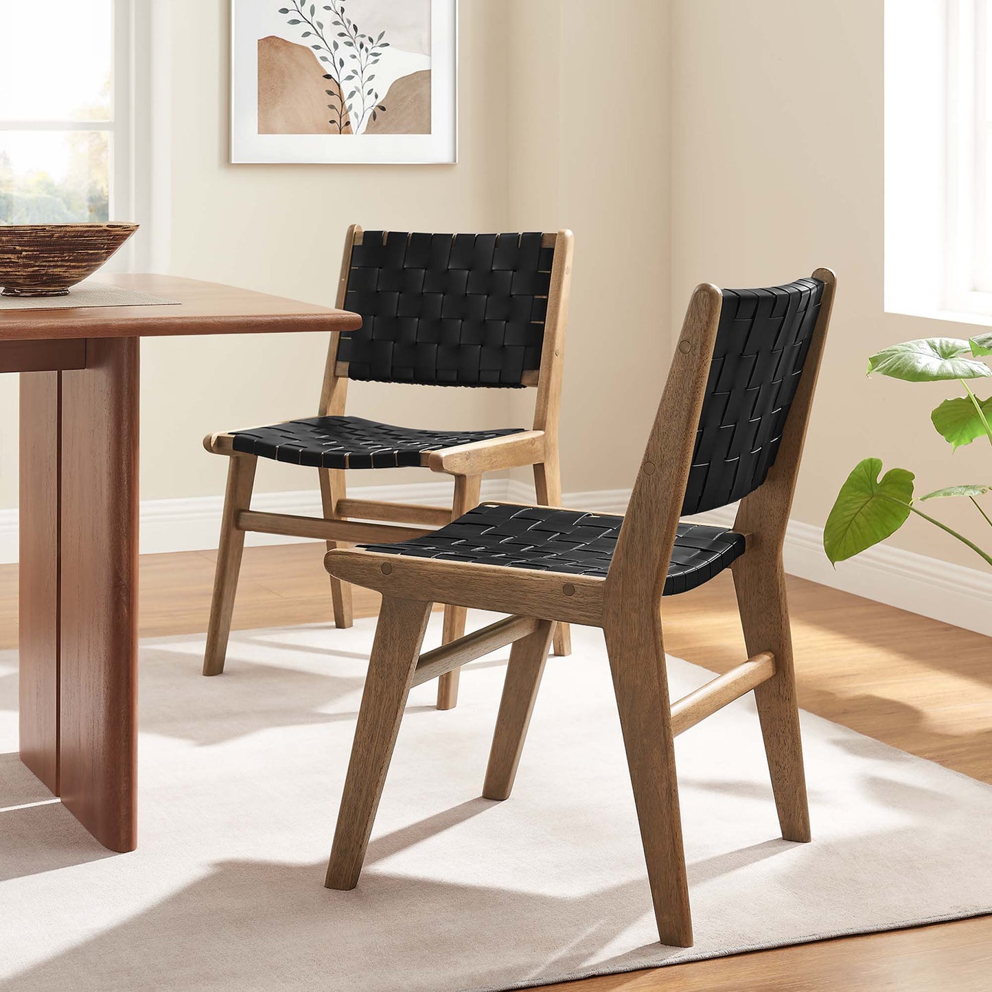 Saoirse Leather Wood Dining Side Chair Set of 2