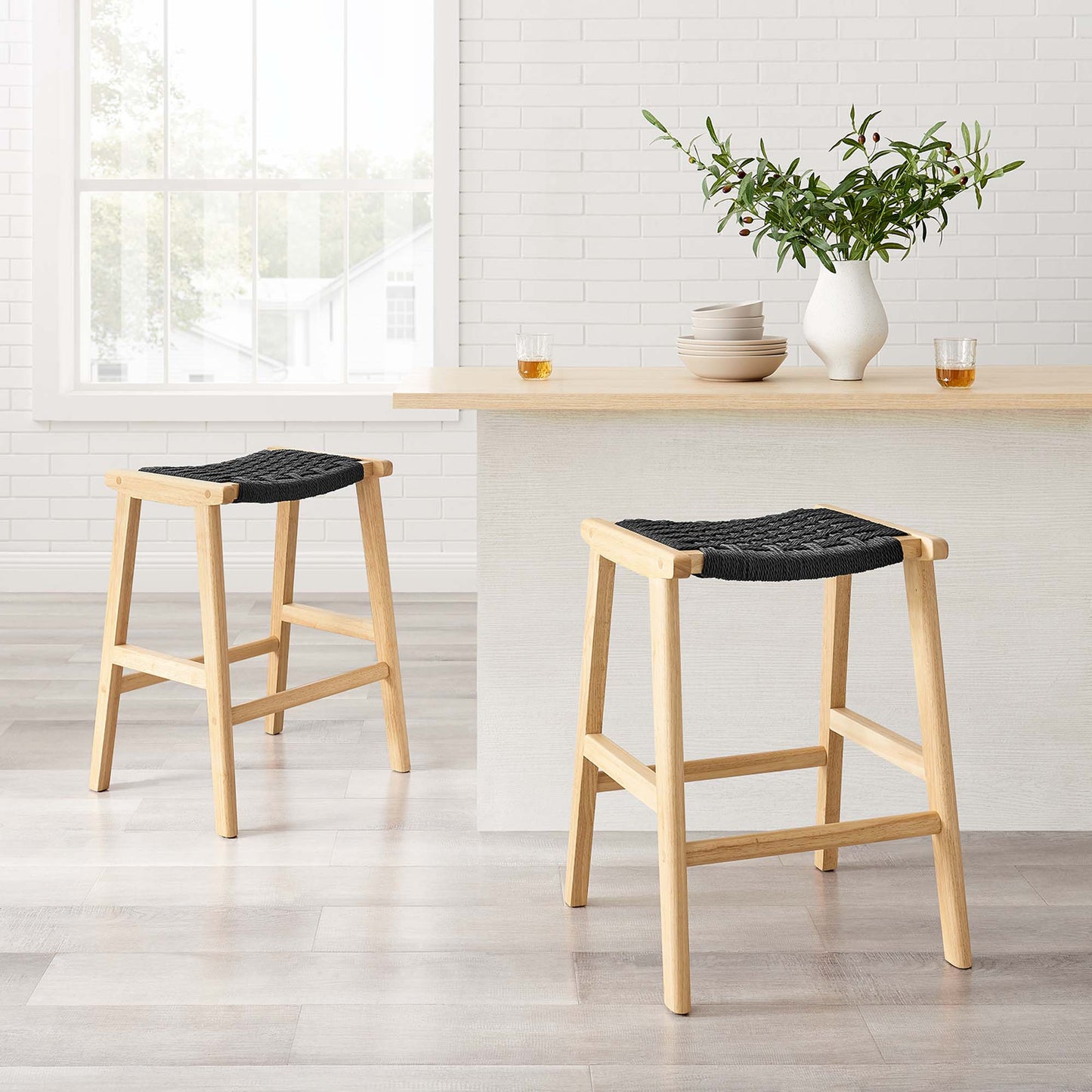 Lot de 2 tabourets de bar en bois tressé Saoirse par Modway