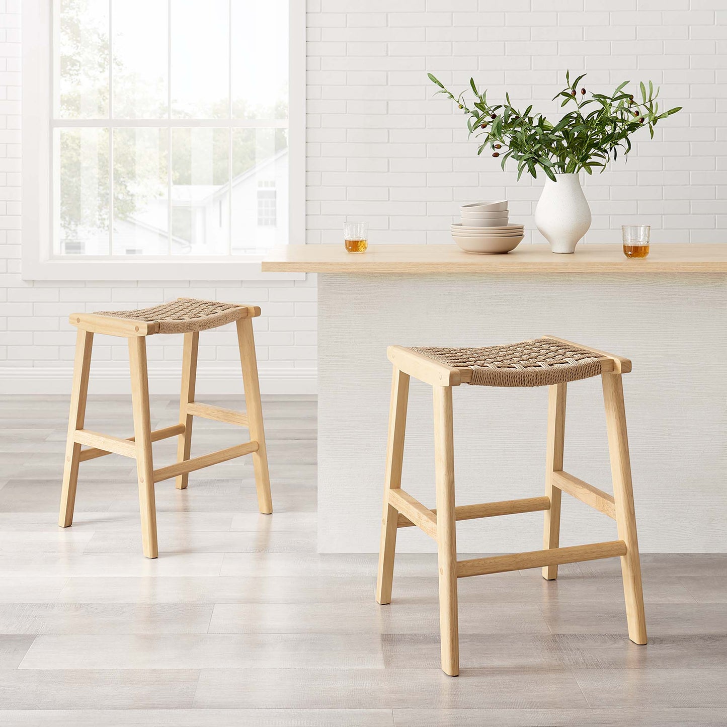 Lot de 2 tabourets de bar en bois tressé Saoirse par Modway