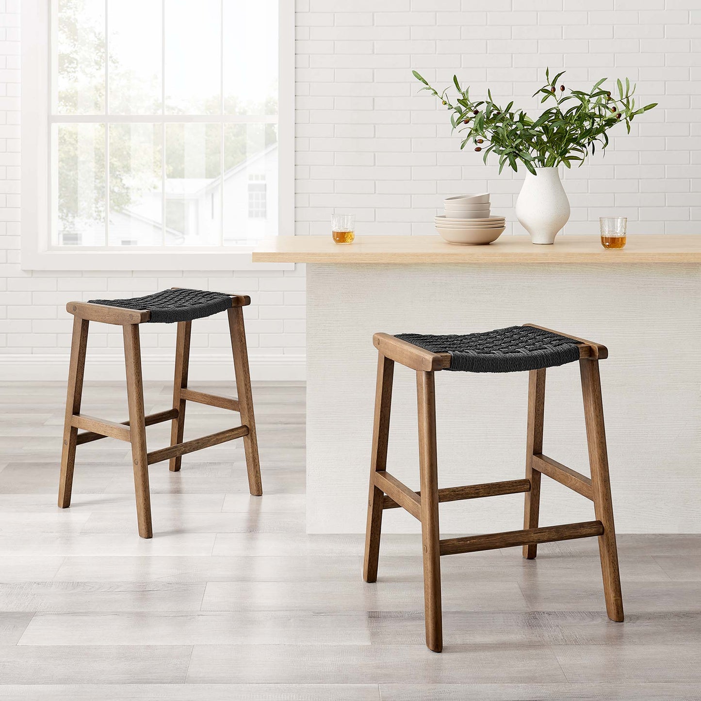 Lot de 2 tabourets de bar en bois tressé Saoirse par Modway