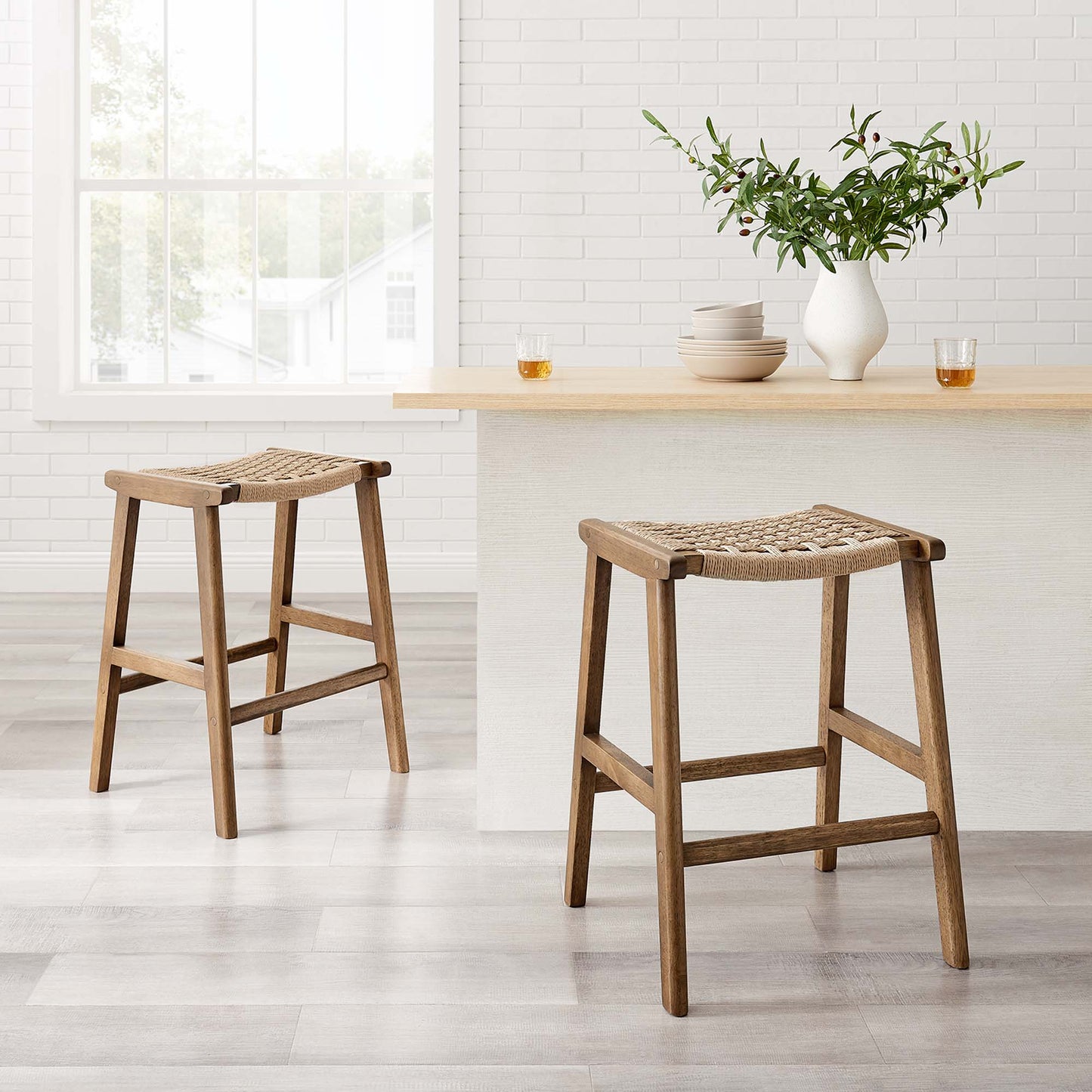 Lot de 2 tabourets de bar en bois tressé Saoirse par Modway