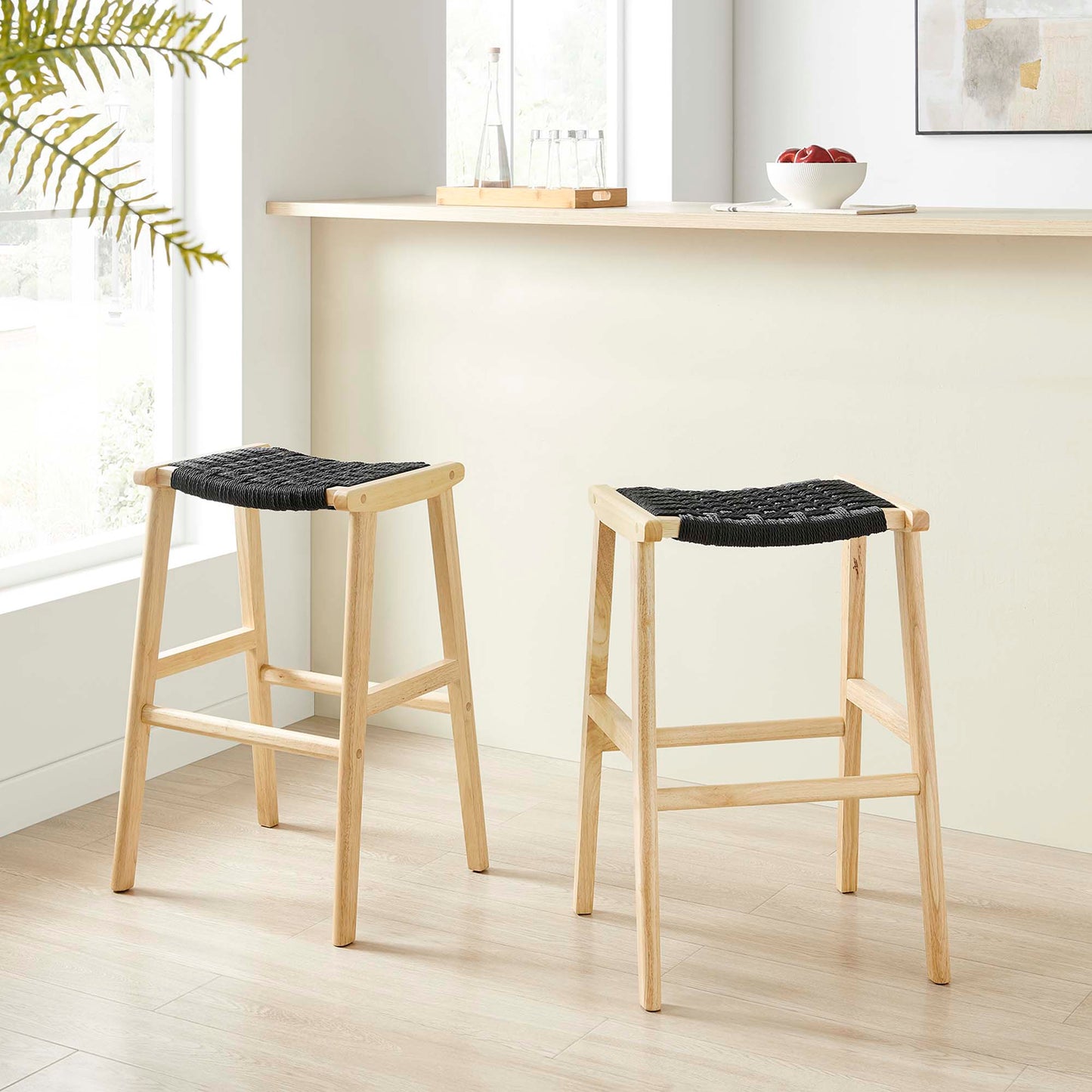 Lot de 2 tabourets de bar en bois tressé Saoirse par Modway