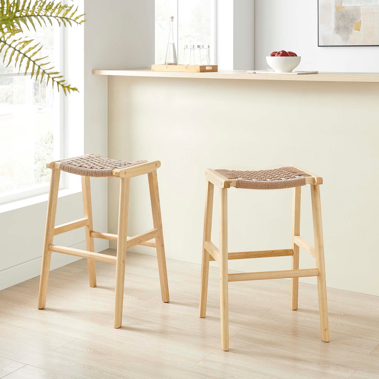 Lot de 2 tabourets de bar en bois tressé Saoirse par Modway