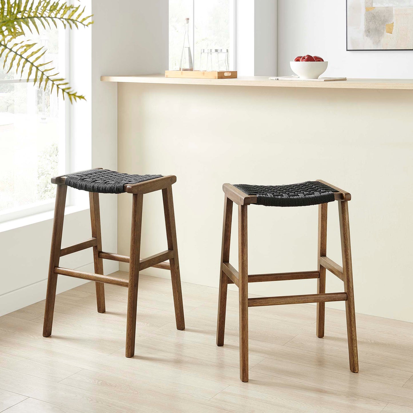 Lot de 2 tabourets de bar en bois tressé Saoirse par Modway