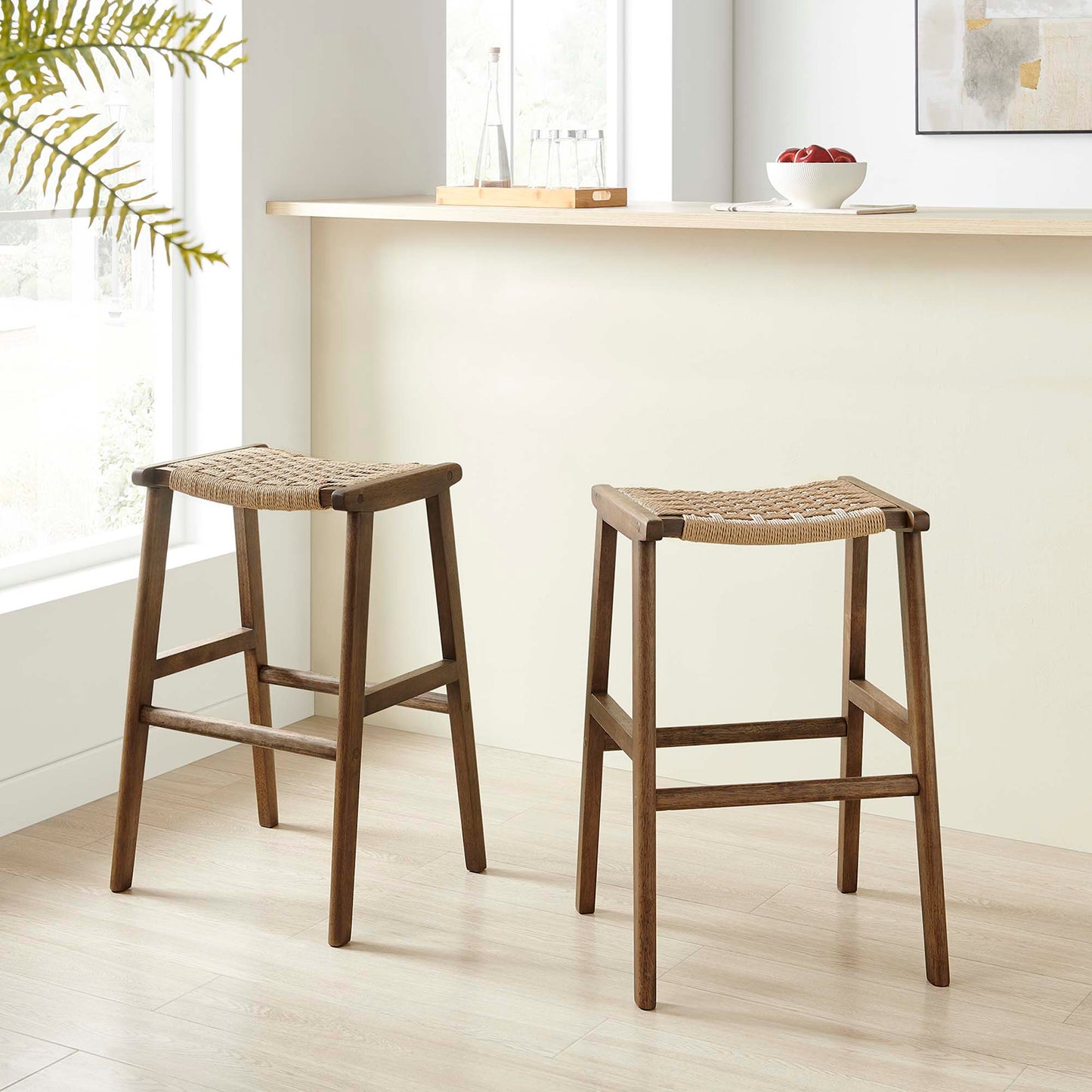 Lot de 2 tabourets de bar en bois tressé Saoirse par Modway