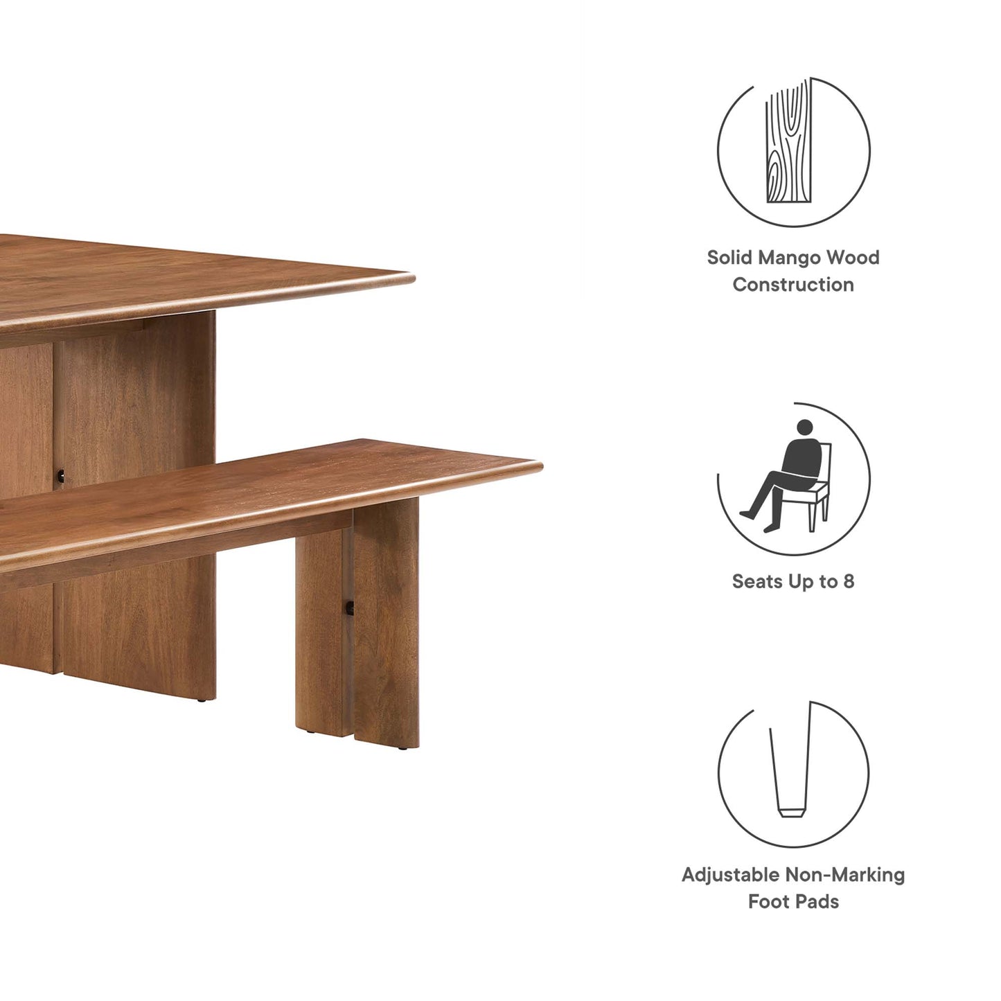 Amistad 86" Wood Dining Table and Bench Set